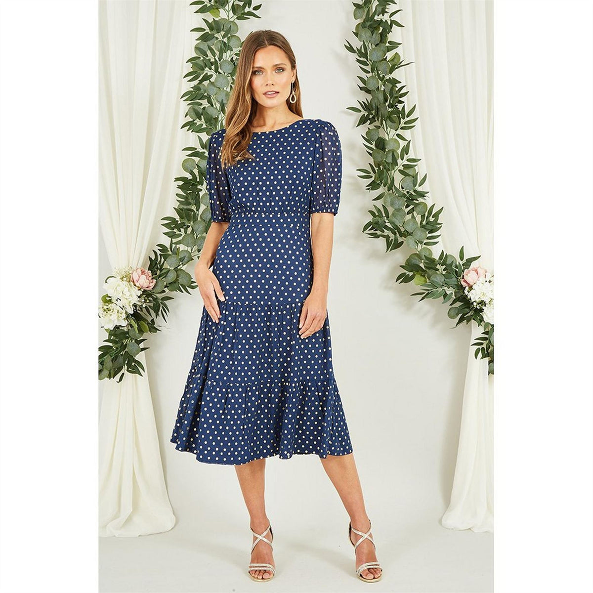 Mela London Gold Foil Spot Midi Dress