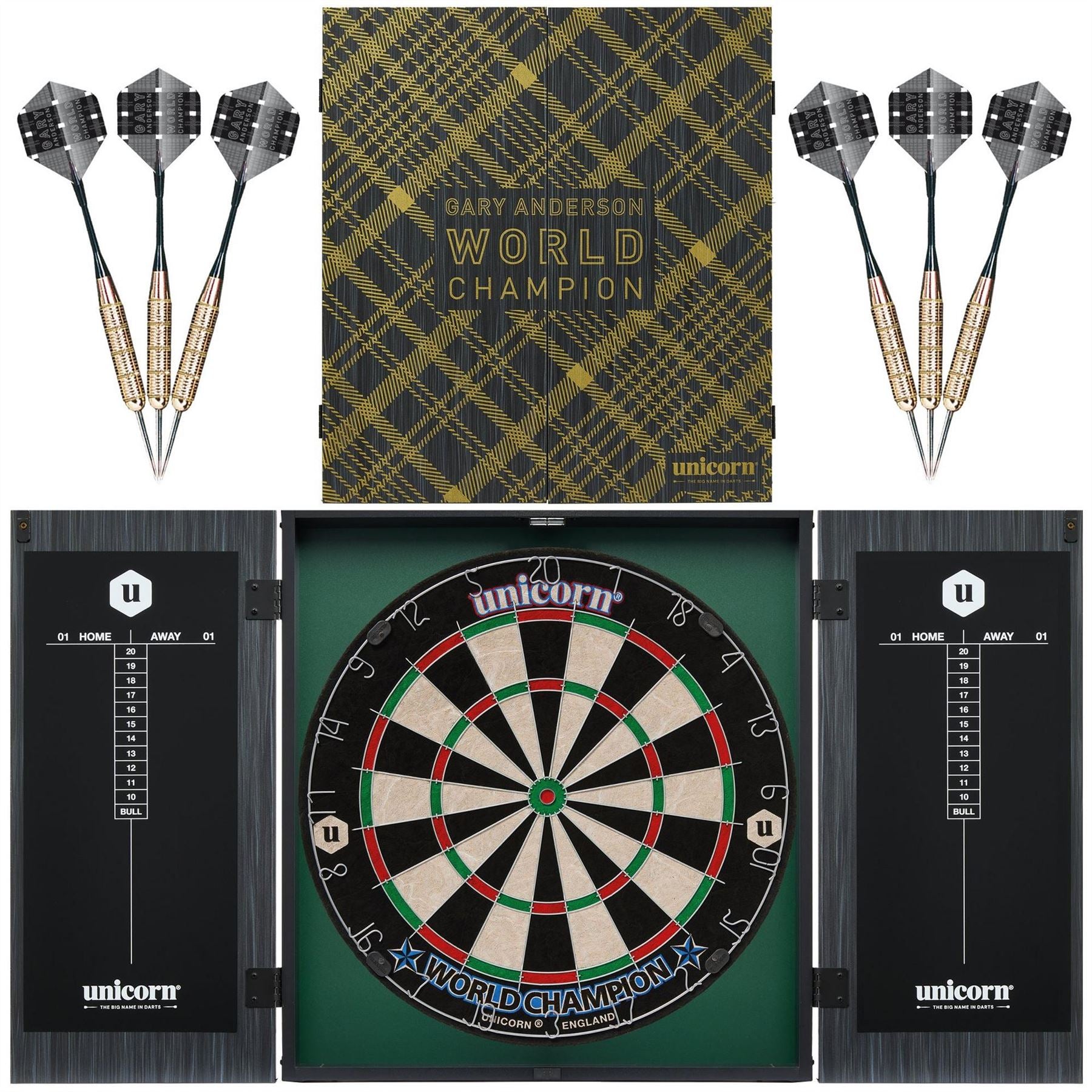 Unicorn Darts Gary Anderson World Champion Dartboard  And  Deluxe Cabinet Set Adults