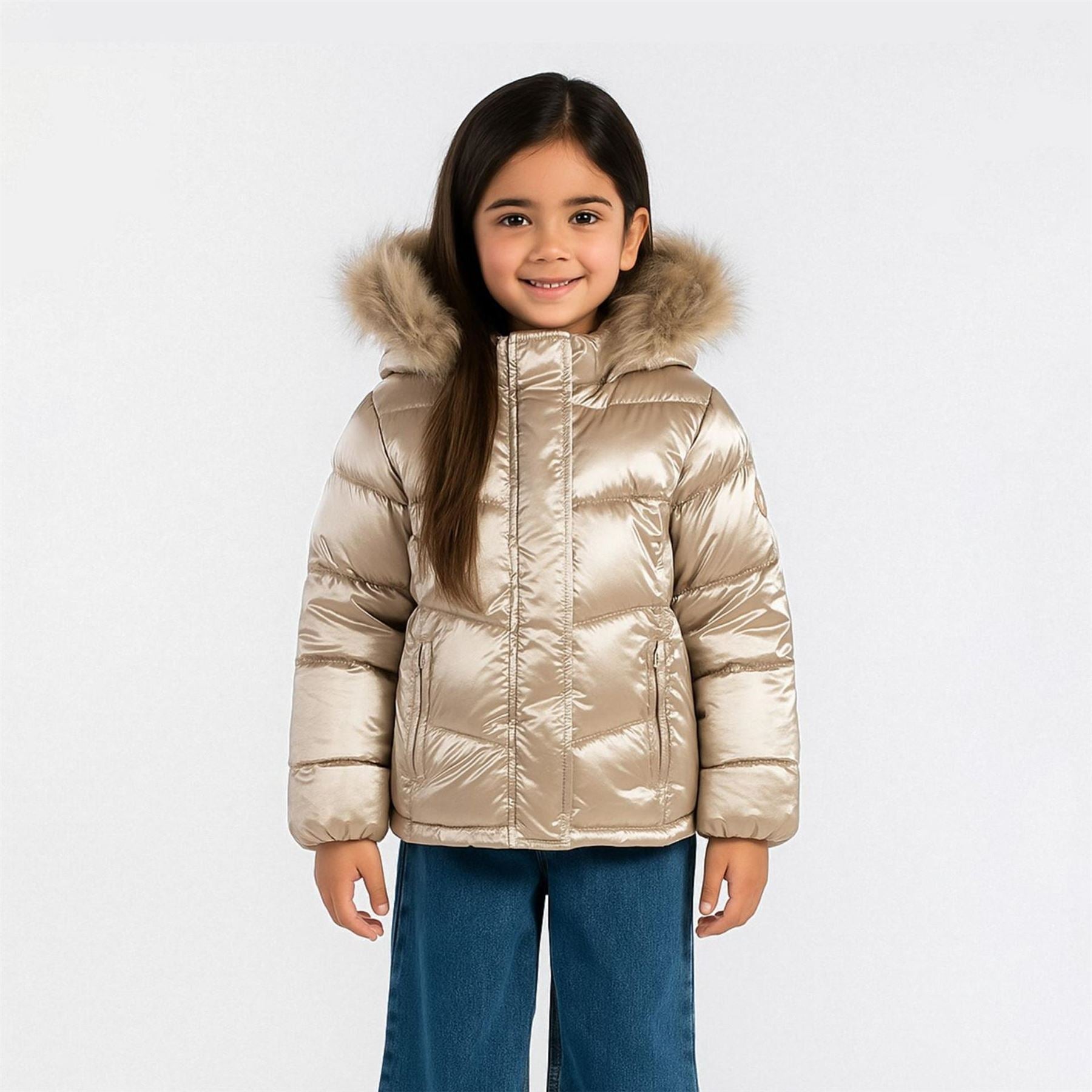 Minoti Girls Winter Jacket Metallic Finish Beige