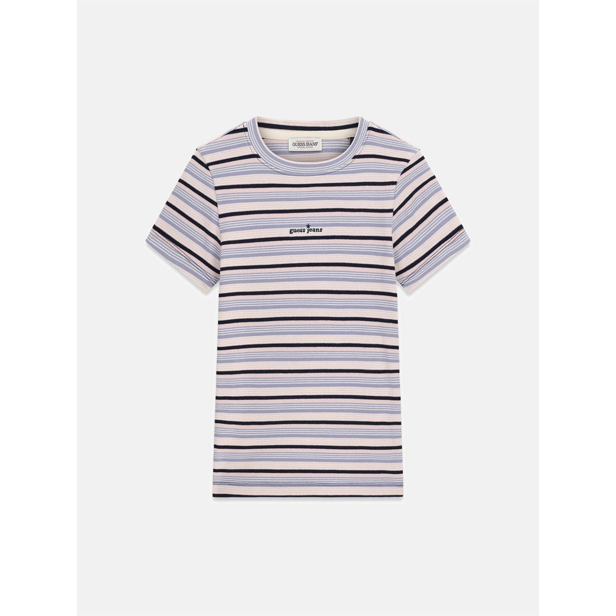 Guess Star Embroidered Cotton Rib Stripe Slim Fit T-Shirt