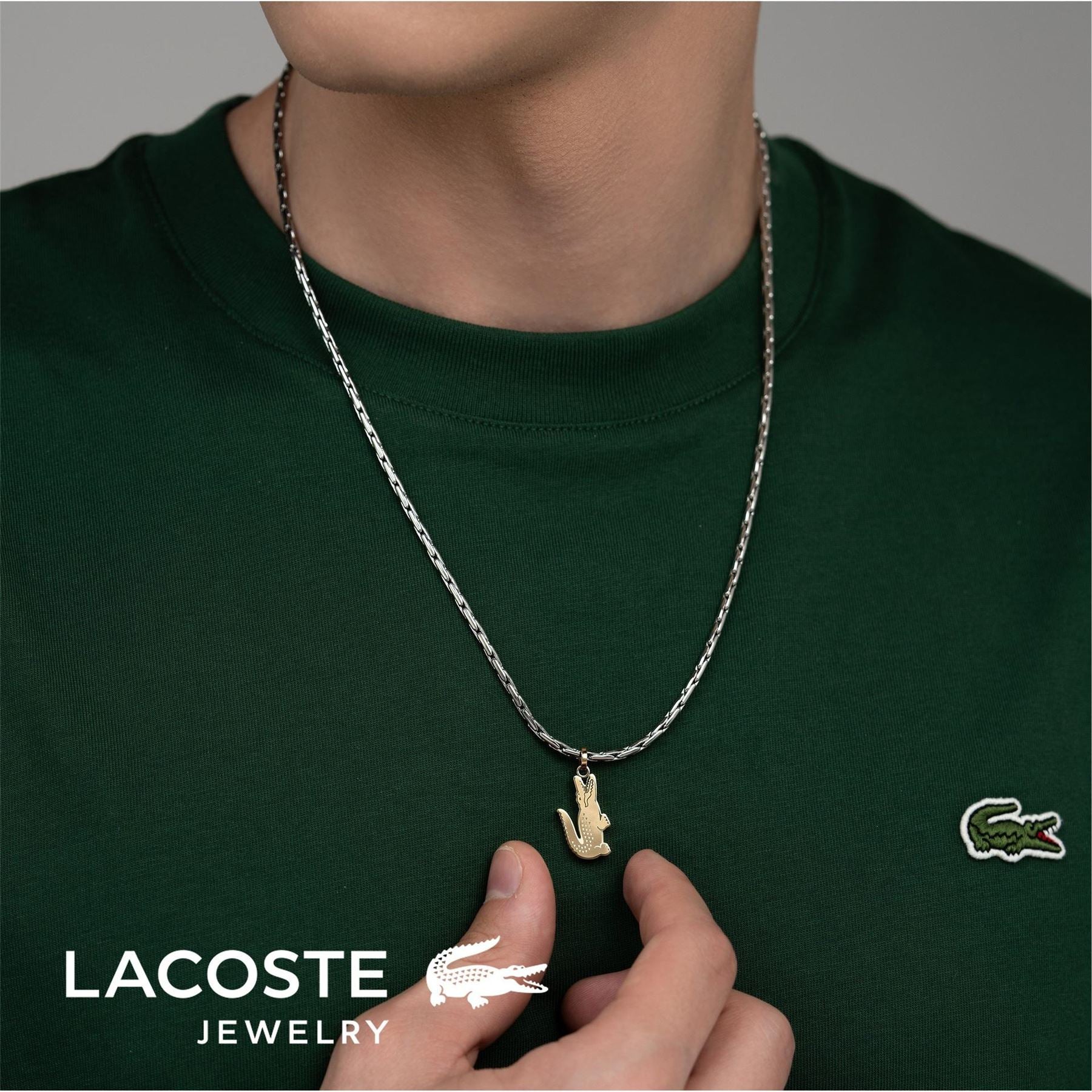 Lacoste Mens Arthor Crocodile Box Chain Necklace