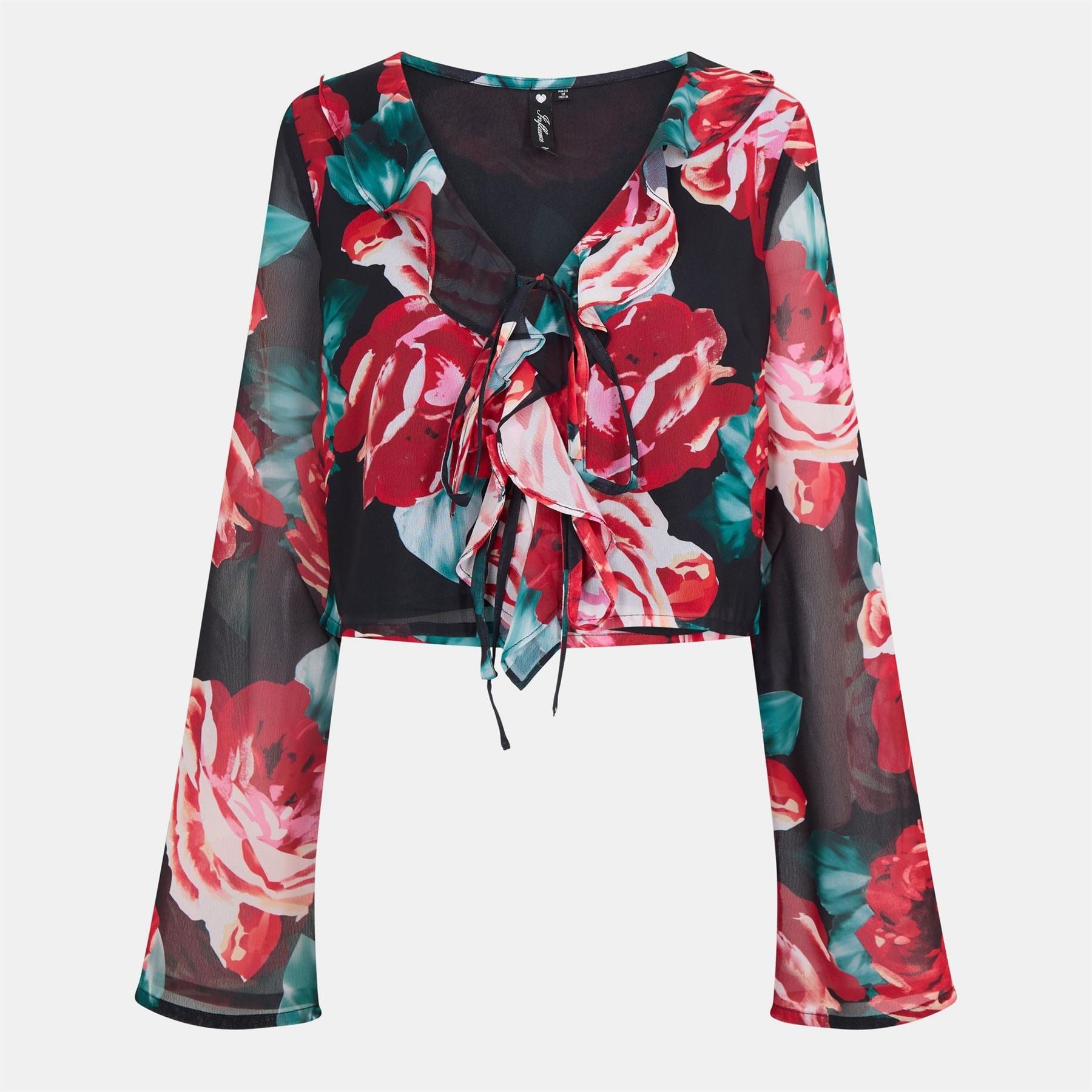 Influence Rose Cropped Long Sleeve Blouse
