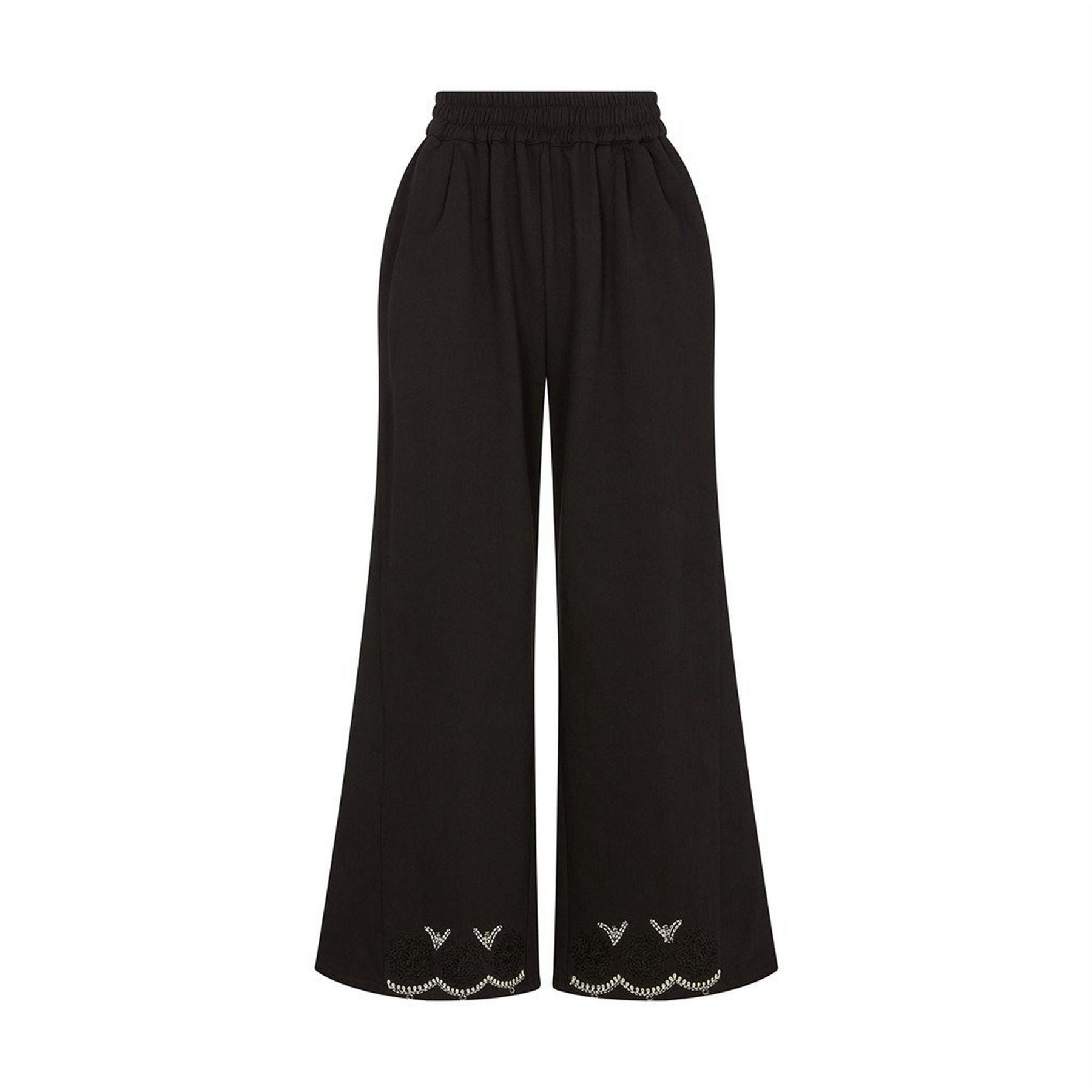 Raffya Marmalade Embroidered Wide Leg Trouser In Black