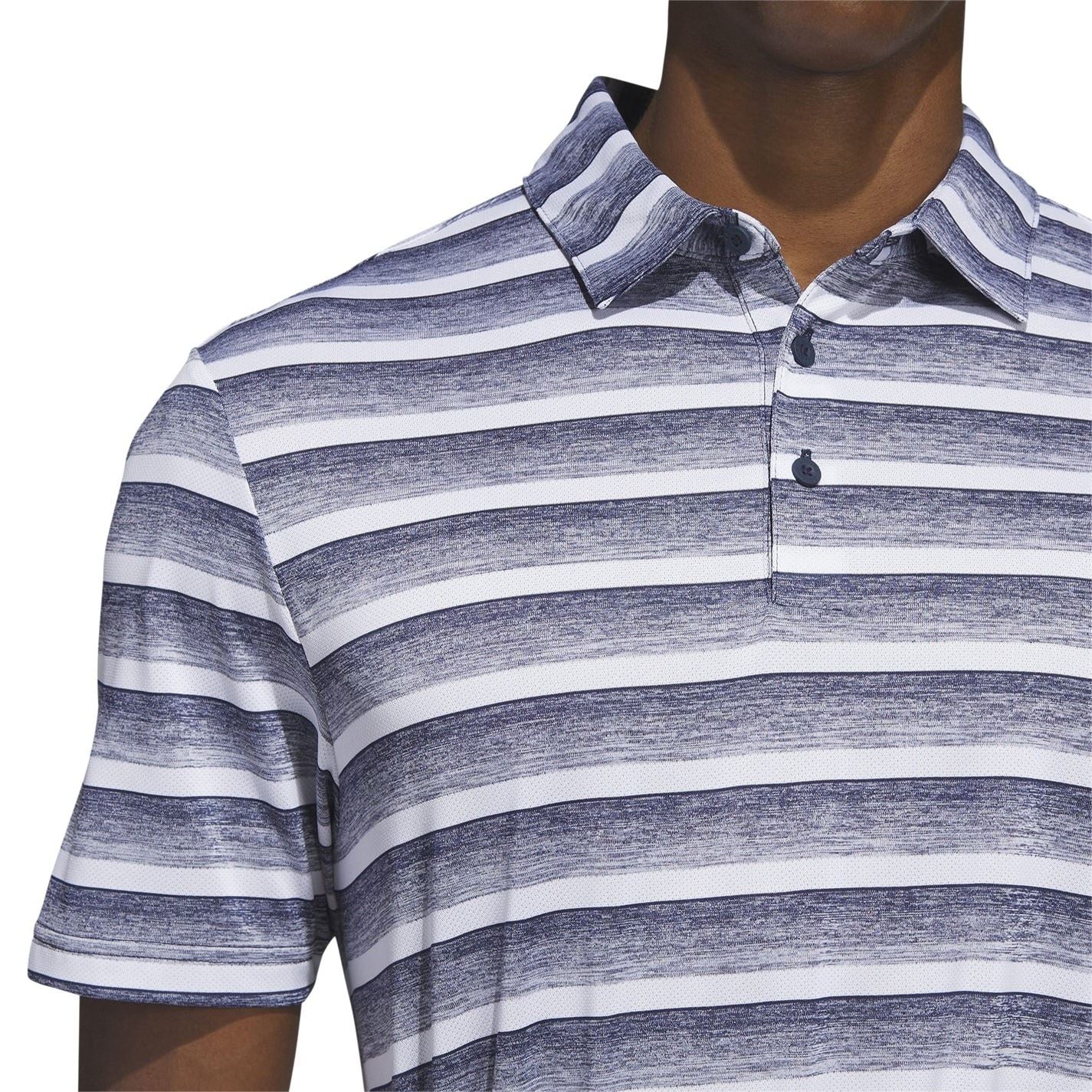 adidas Mens Two Color Striped Golf Polo Shirt