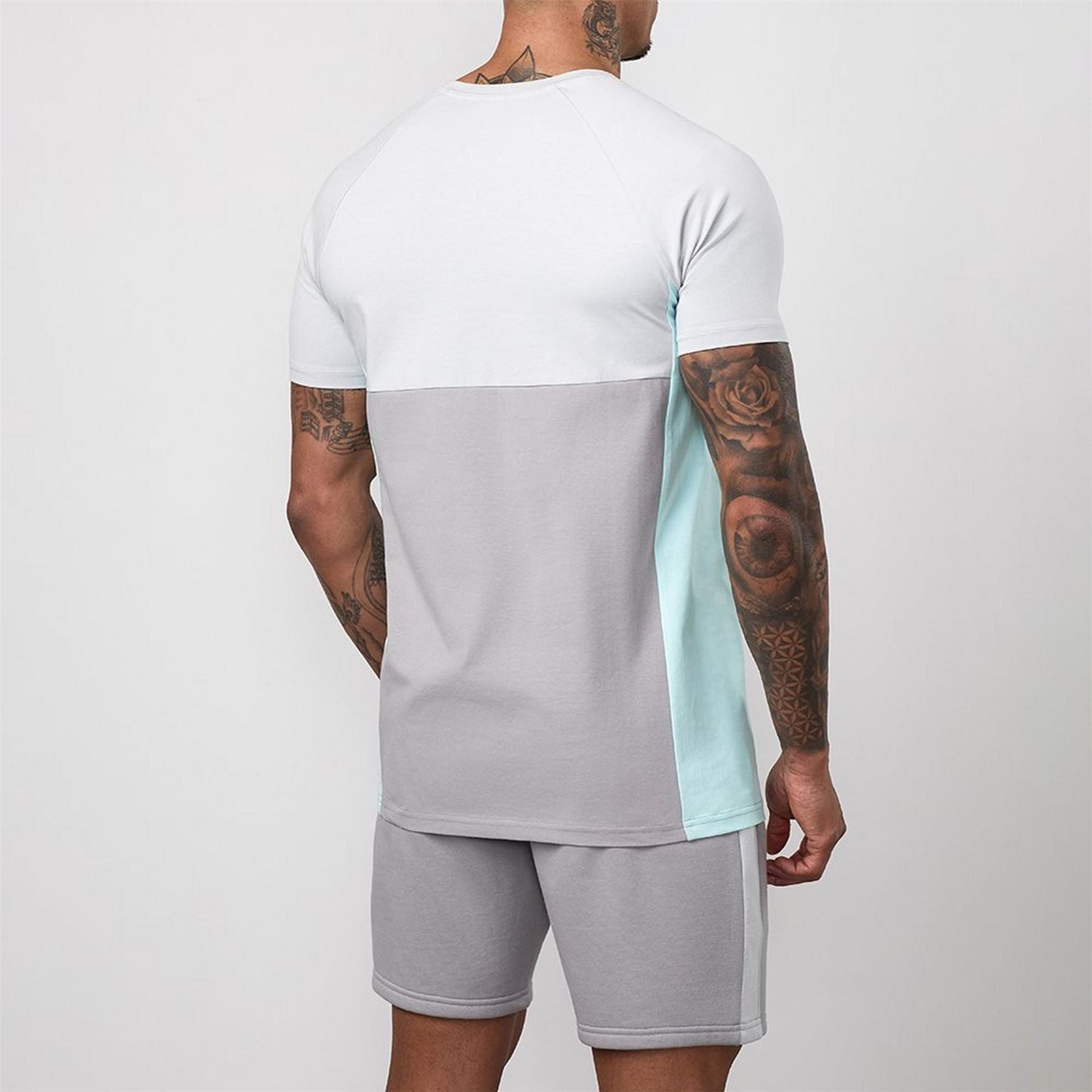 Gym King King Contrast Panel Jersey Tee   Urban Grey Light Grey Mint