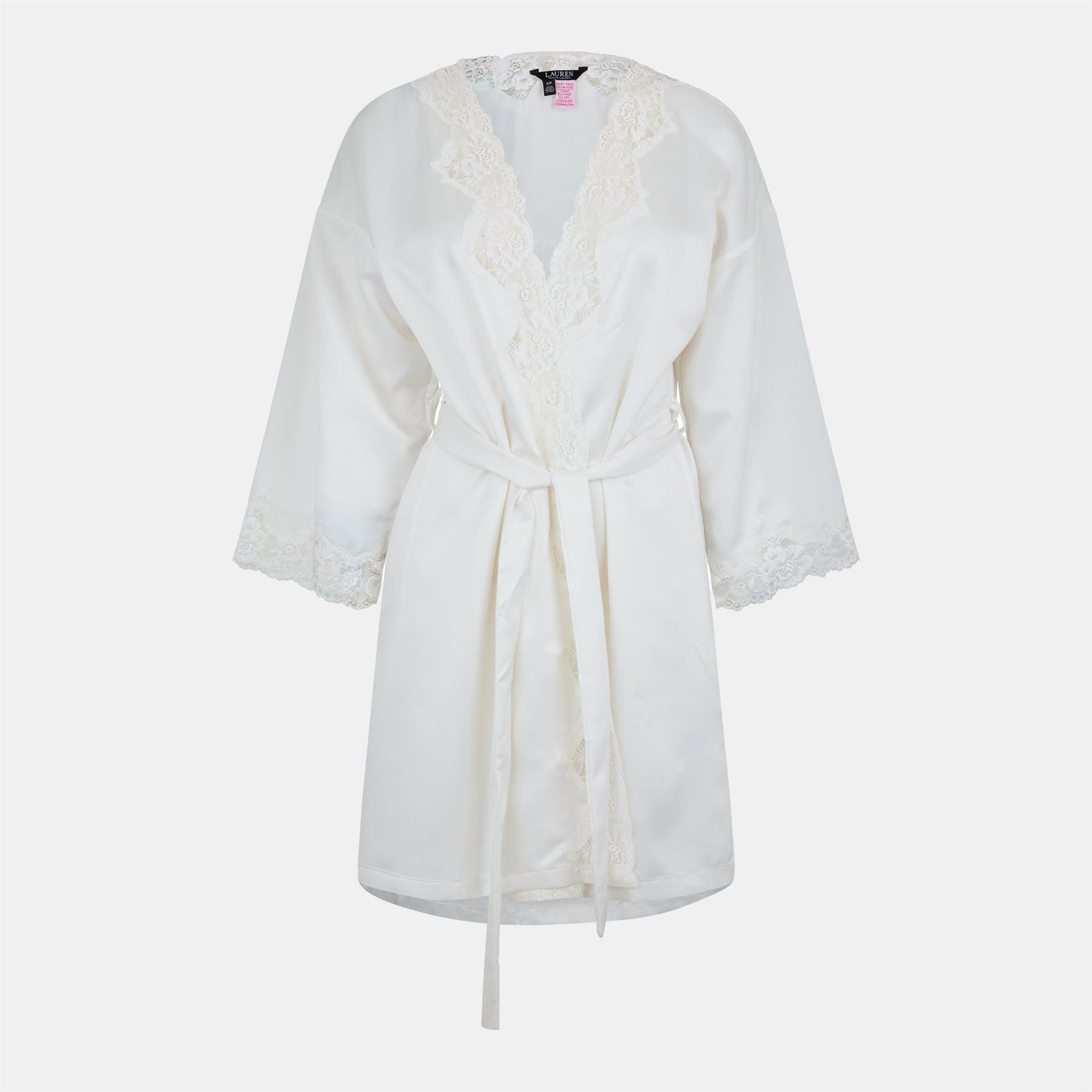 Lauren by Ralph Lauren Lace Trimmed Satin Dressing Gown