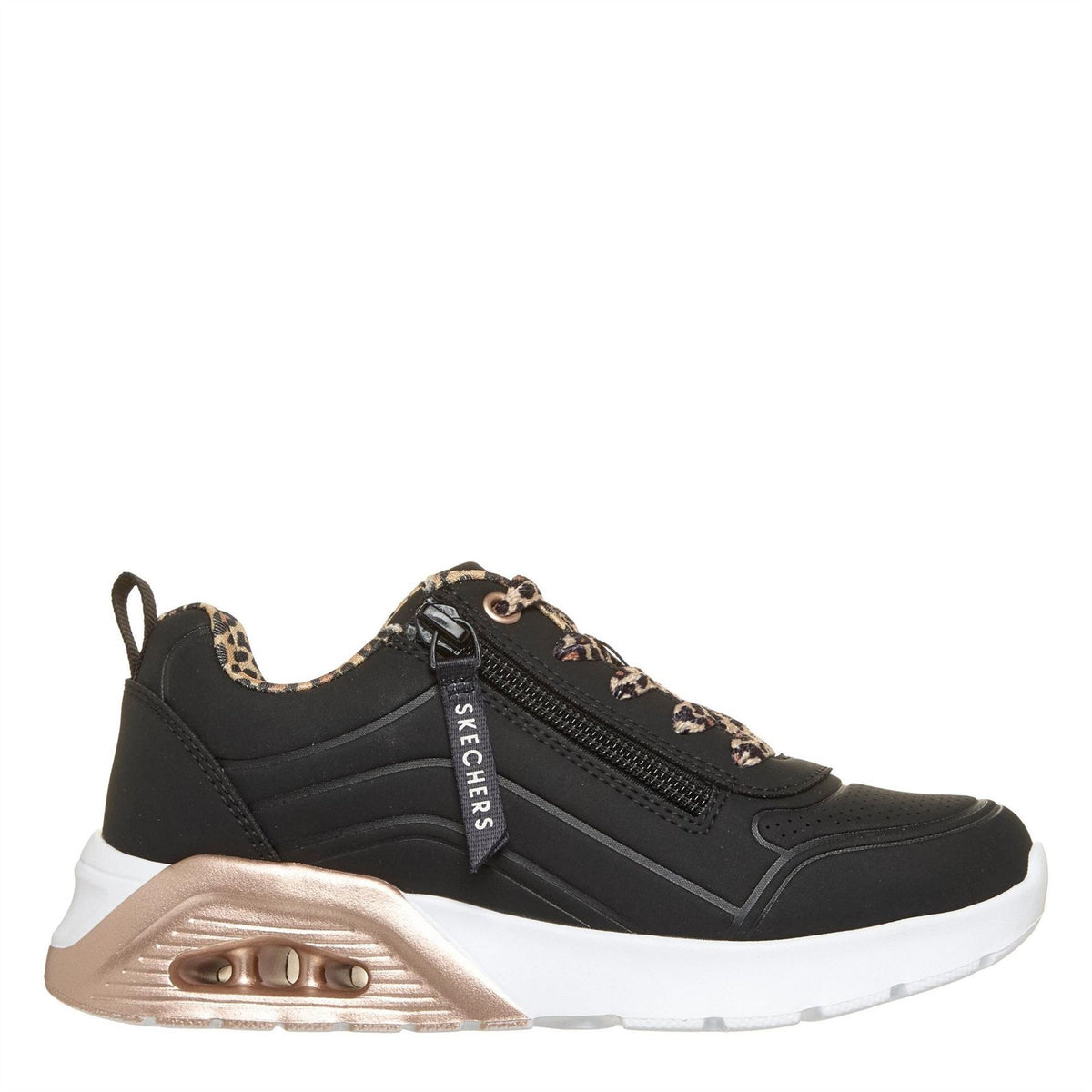 Skechers Duraleather W Metallic Heel Lace Up Low Top Trainers Girls