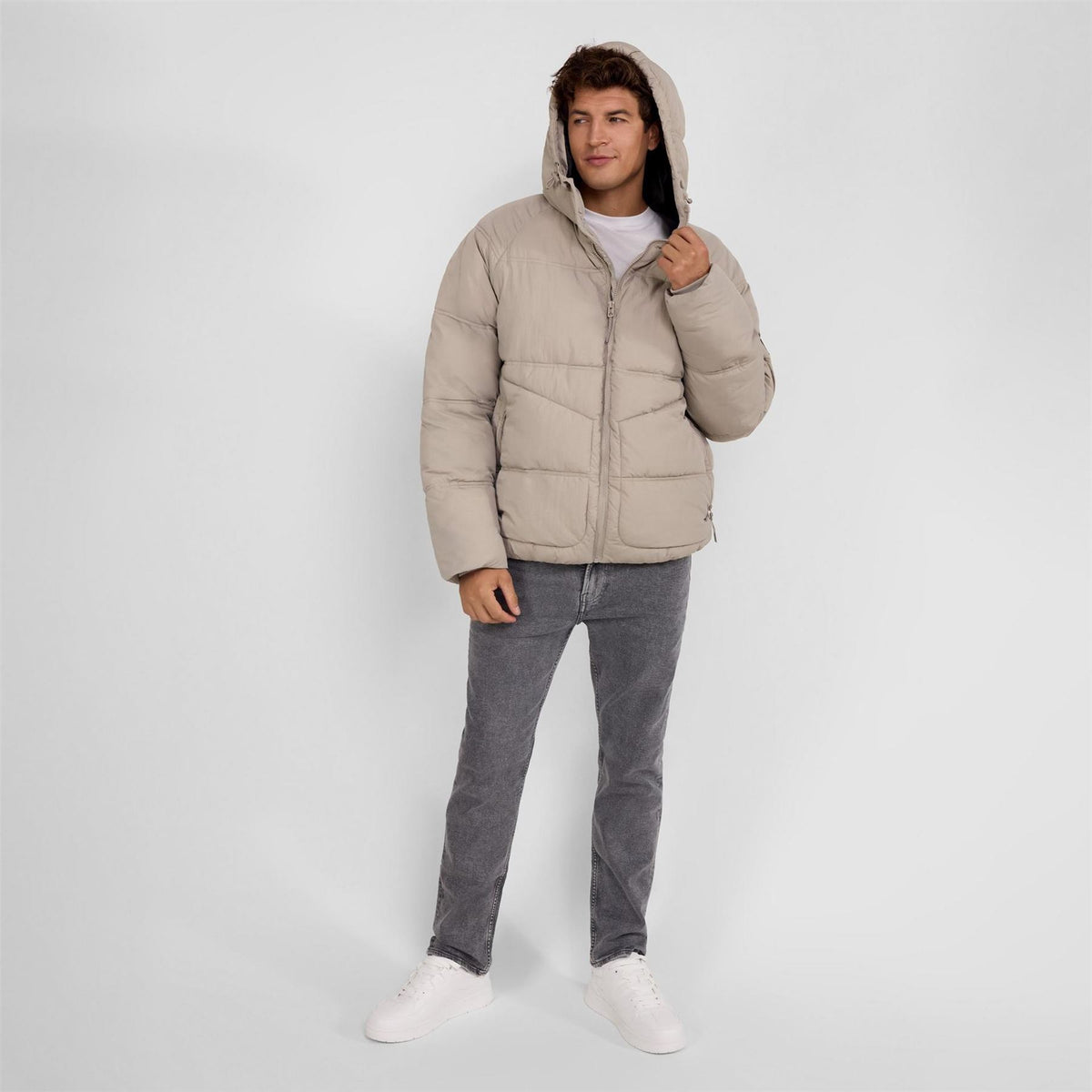 Minoti Boys Quilted Jacket Hood Zip Pockets Grey