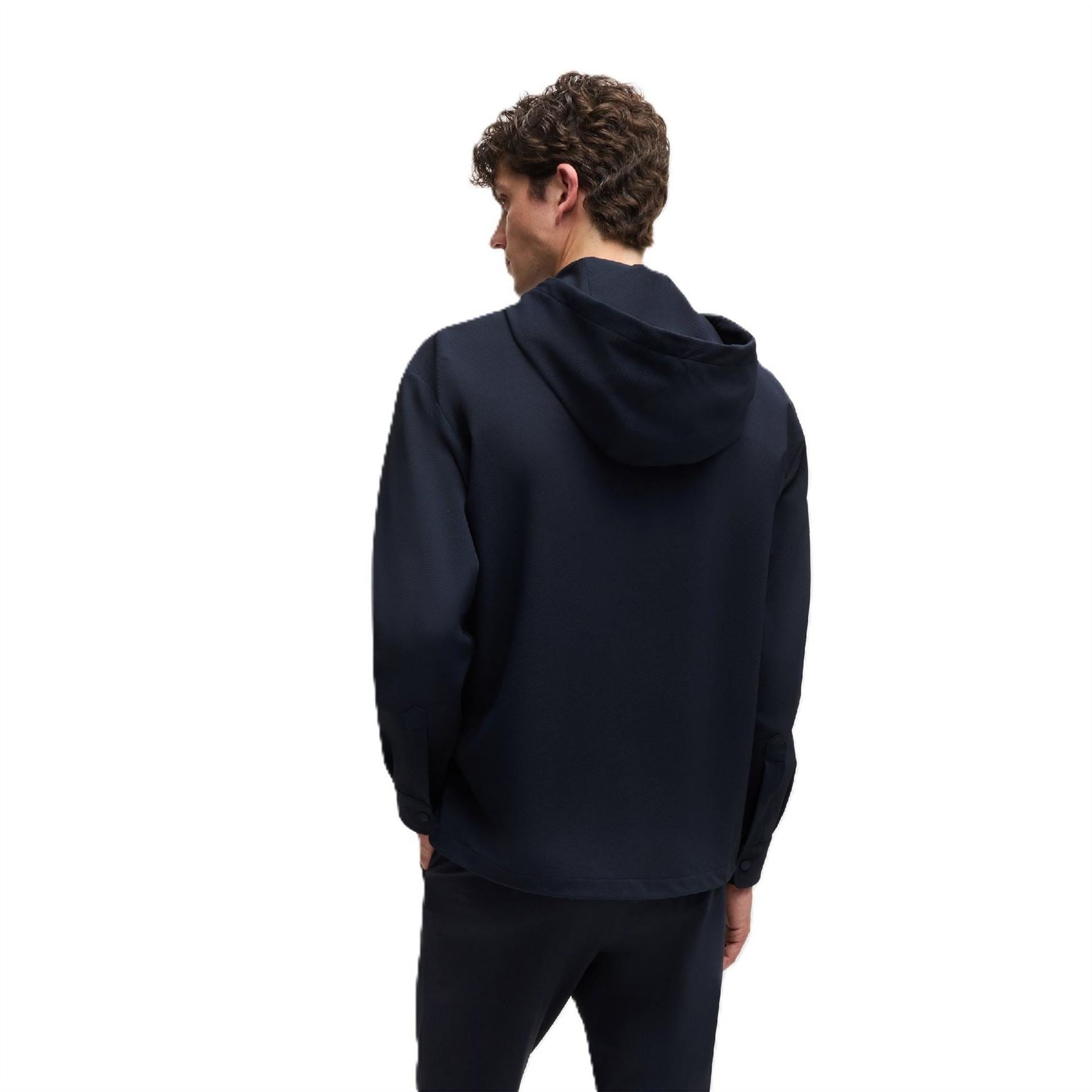 Boss Olson Hooded Drawstring Solid Patterned Ribbed Cuff Jacket