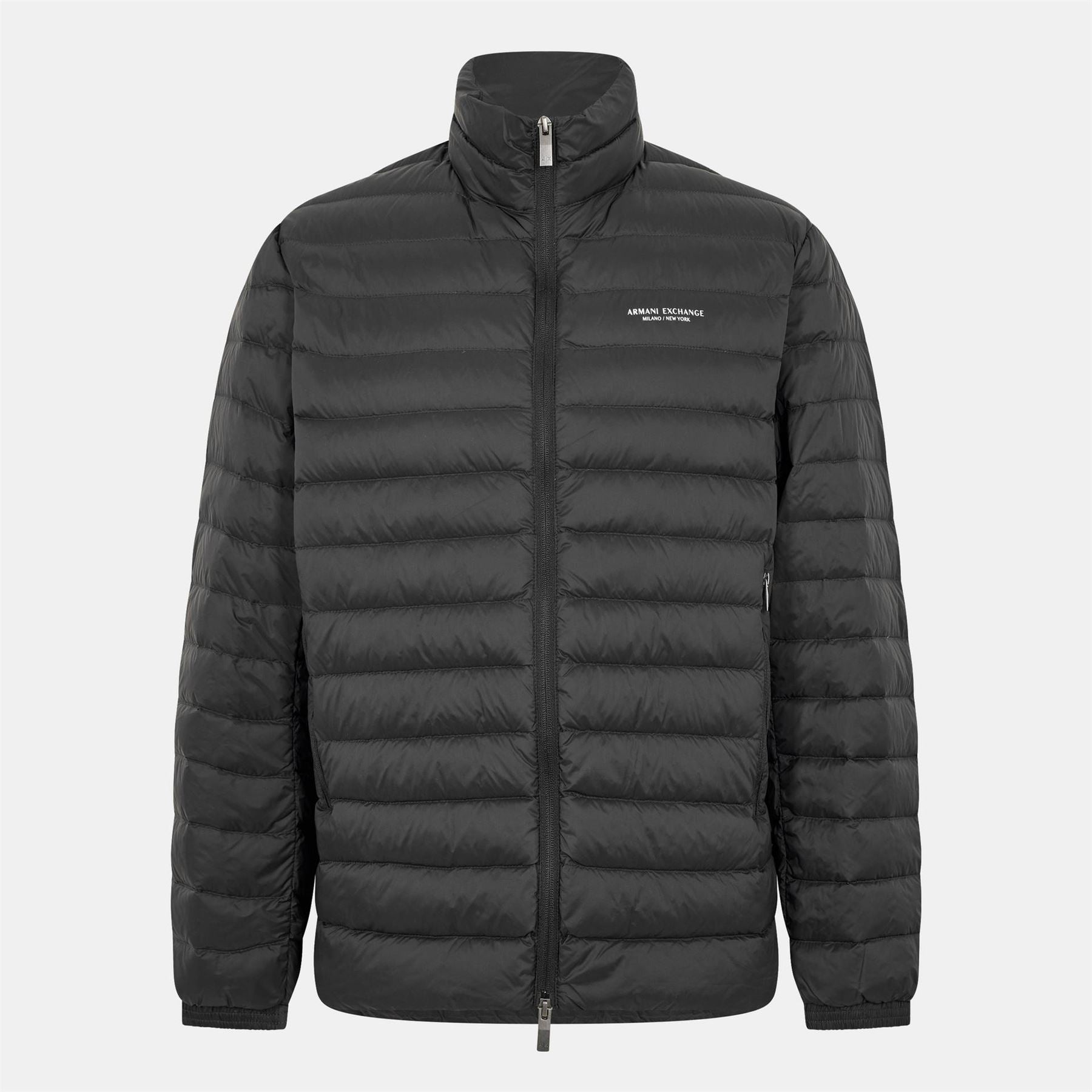 Armani Exchange Horizontal Stripe Patterned Puffer Jacket with Zipped Pocket