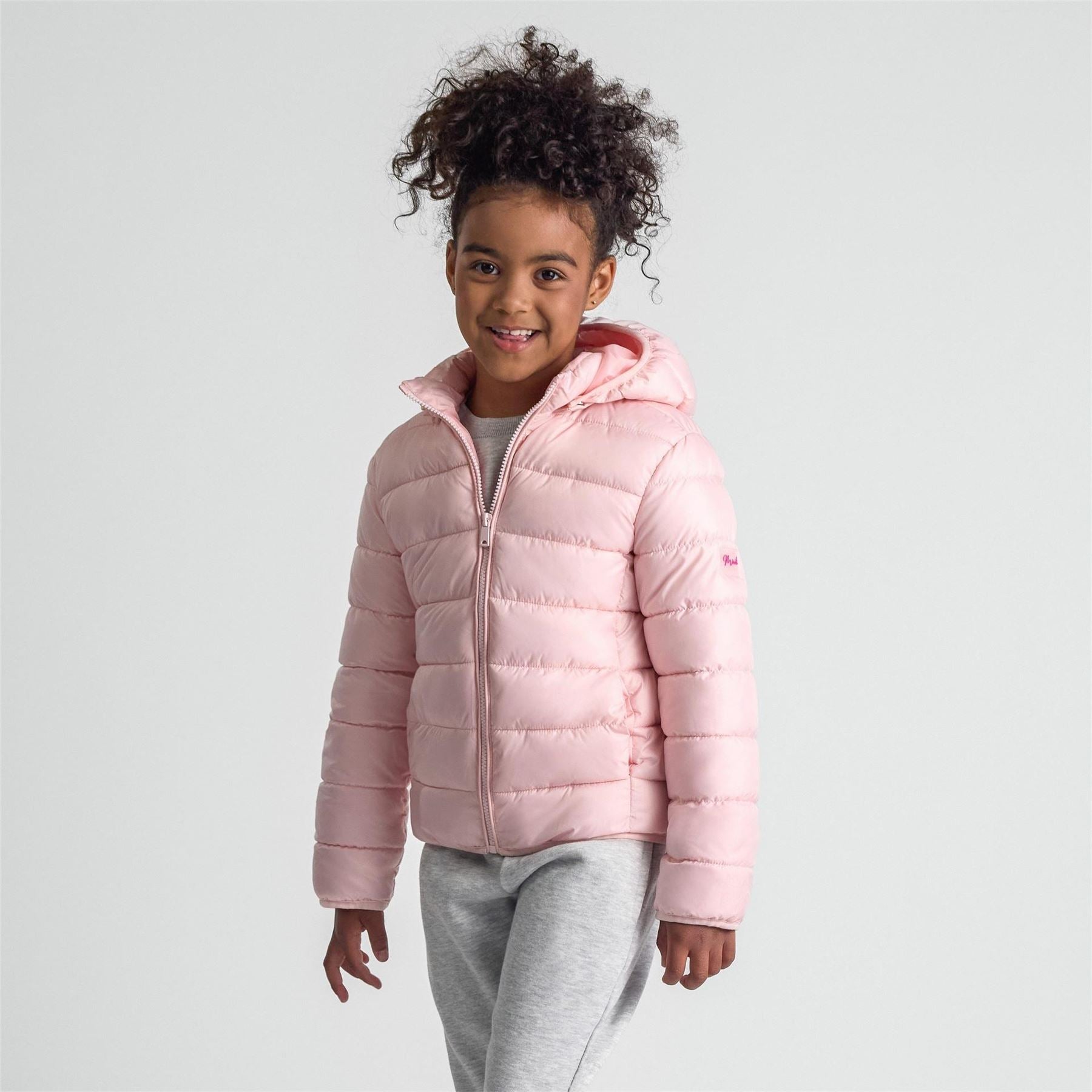 Minoti Girls Quilted Jacket With Zip Removable Hood Pink