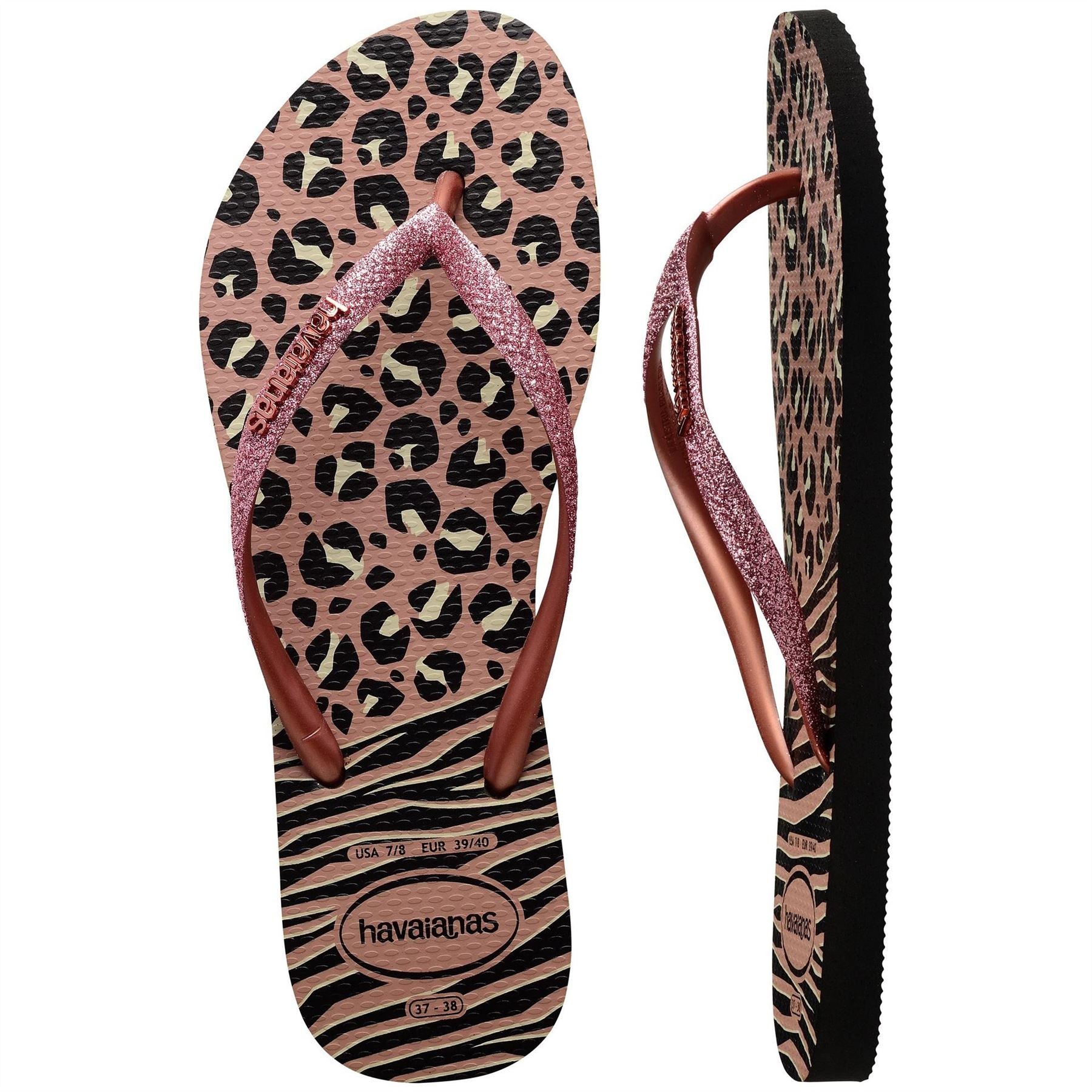 Havaianas Womens Hav. Slim Animals Mix Black Gold 35 Flip Flops