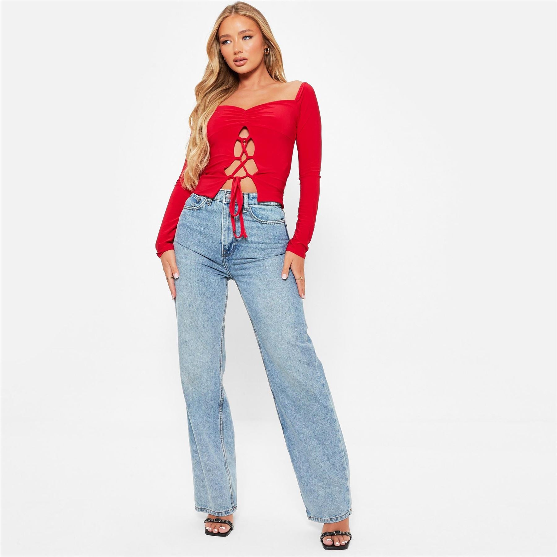 I Saw It First Lace Up Ruched Bust Double Layered Crop Top
