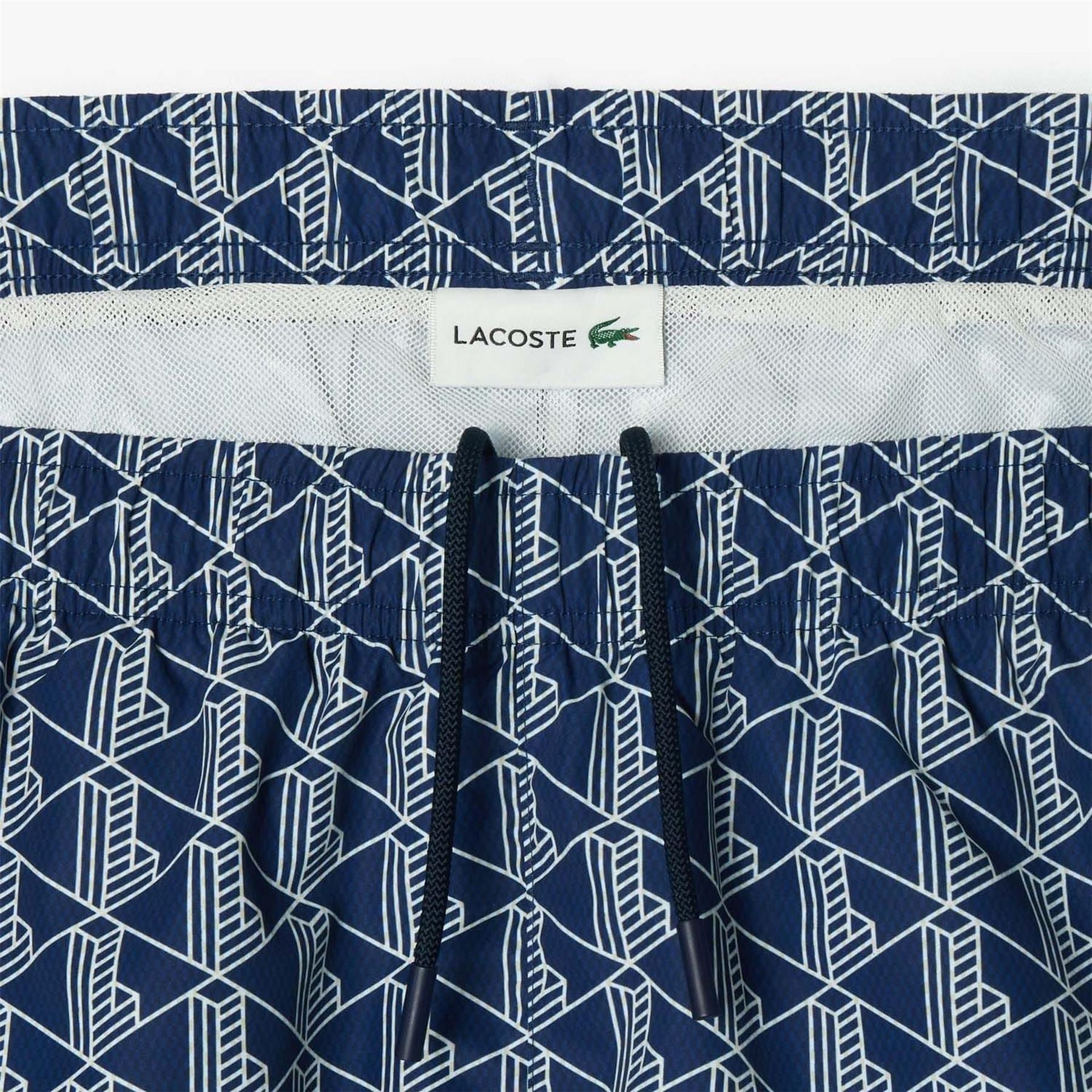 Lacoste Mid Length Monogram Print Swim Trunks