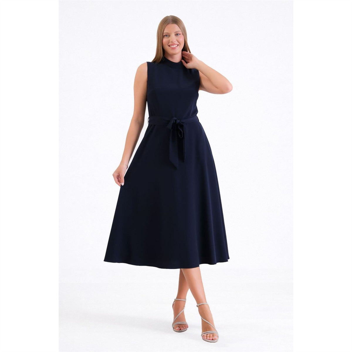 Ella Boo Navy Belted sleevless Dress