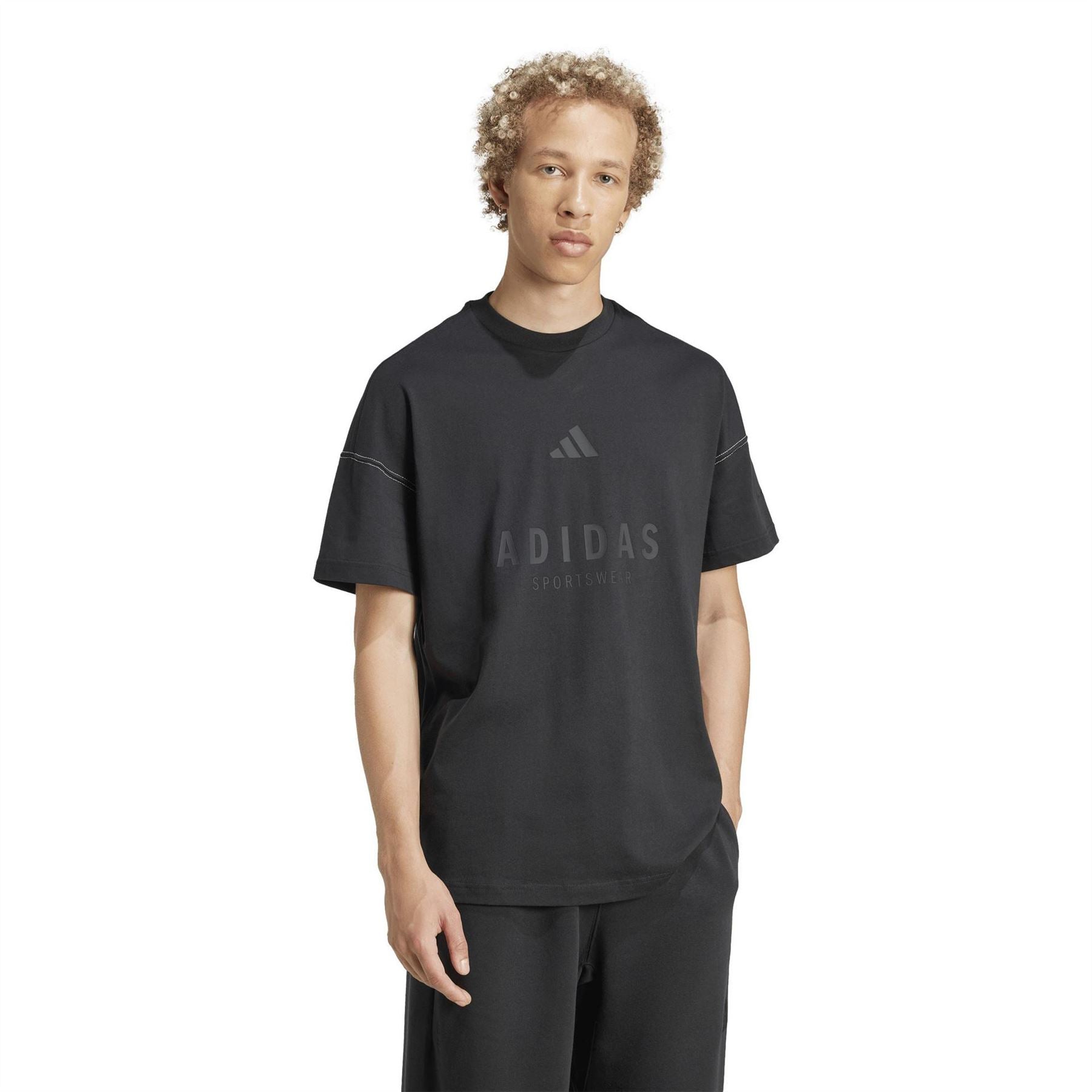 adidas Printed Logo Text Graphic Crew Neck Short Sleeve T-Shirt