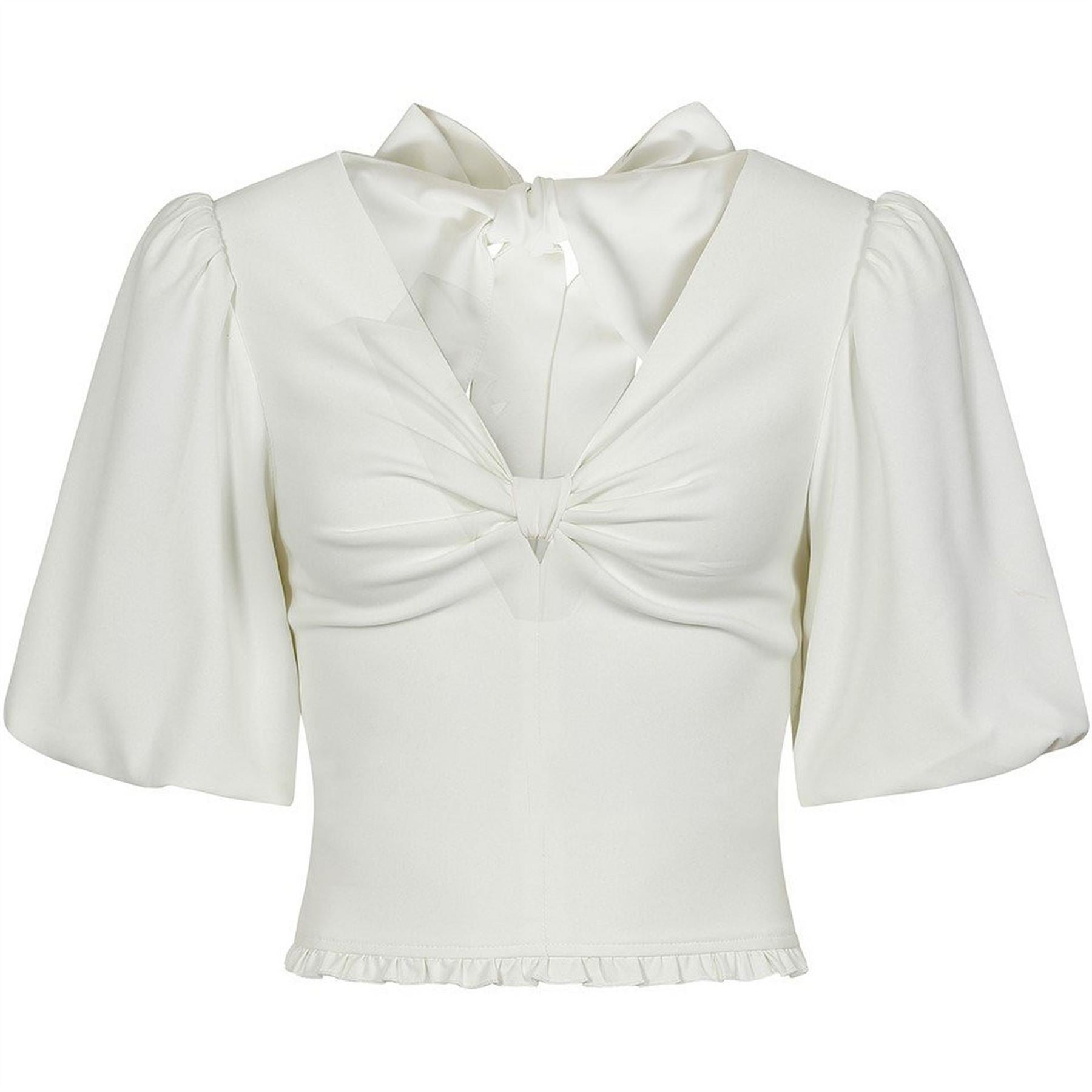 Little Mistress Cropped Puff Sleeve V-Neck Blouse