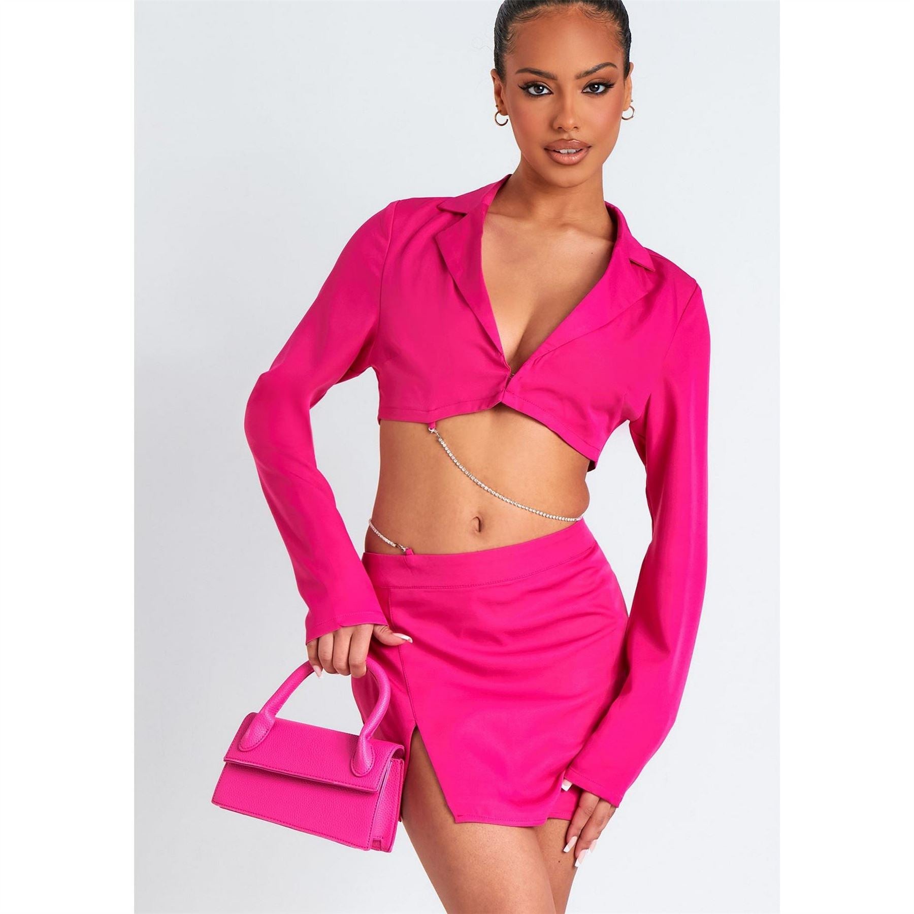 Missy Empire Chain Detail Cropped Blazer Co Ord