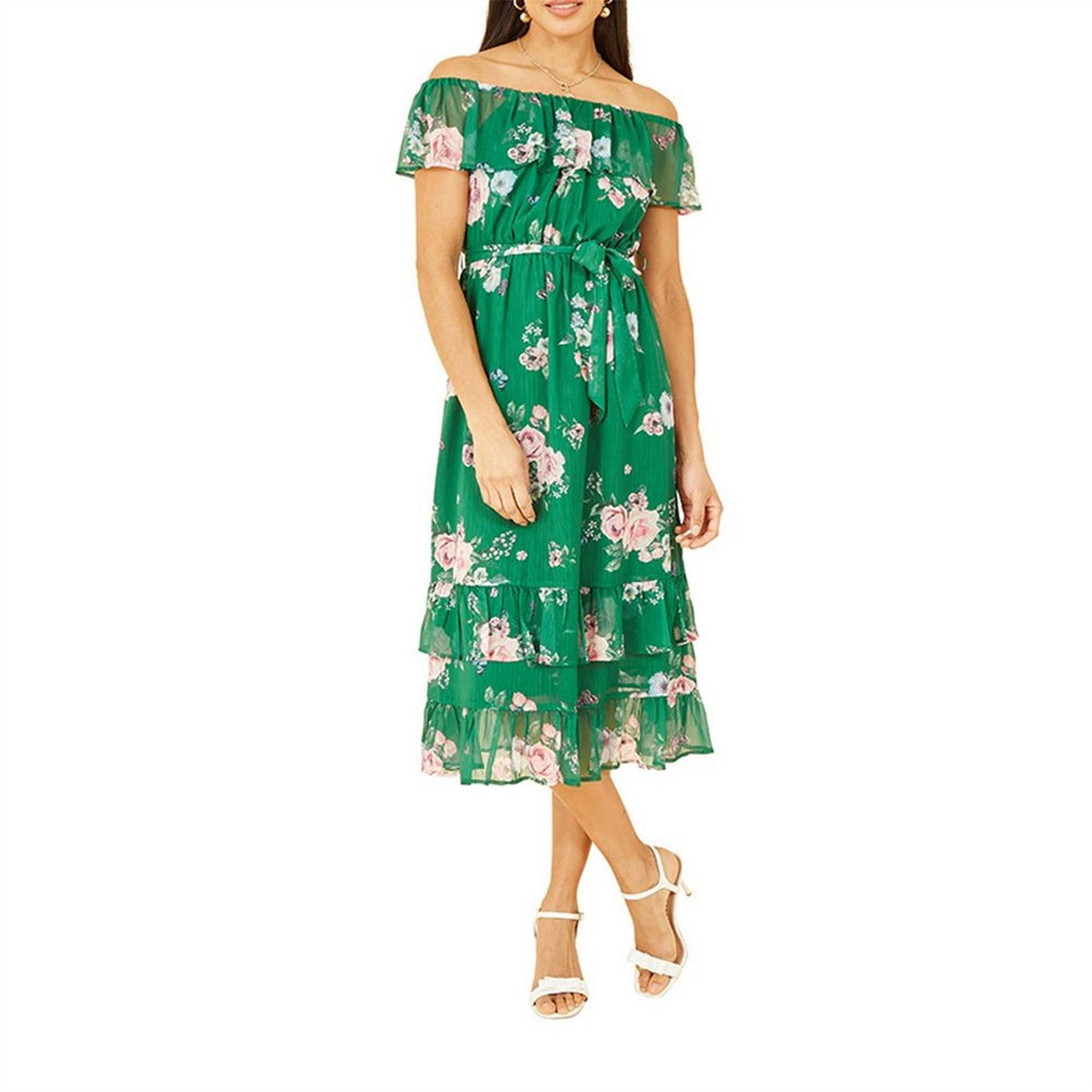 Yumi Floral Off-The-Shoulder Midi A-Line Dress