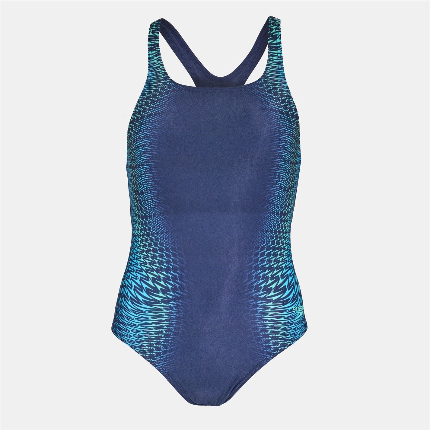 Speedo Geometric Patterned Laneback Swimsuit