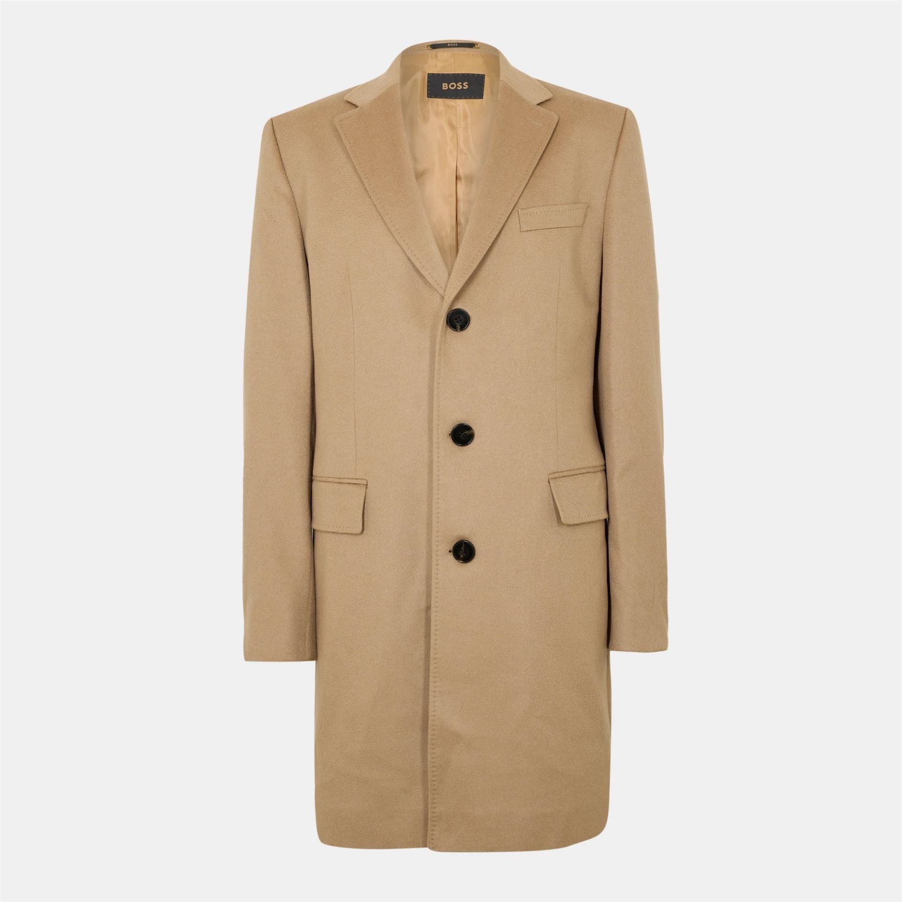 Boss Solid Patterned Notch Collared Trench Coat