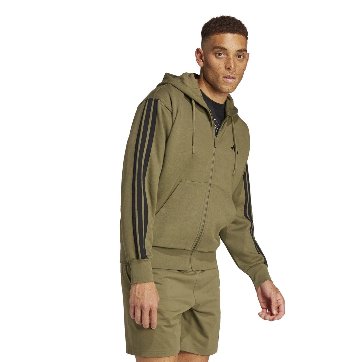 adidas Mens Essentials Fleece 3 Stripes Full Zip Hoodie