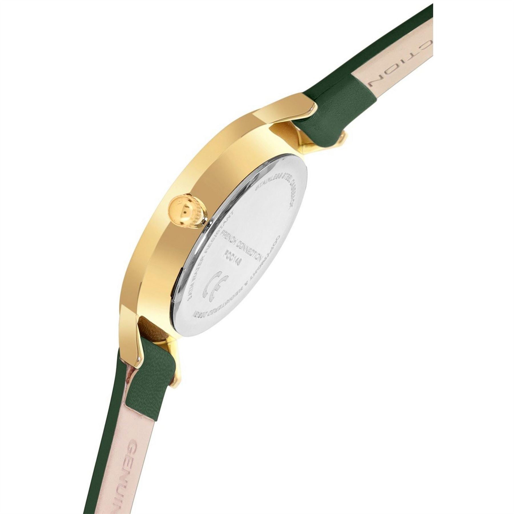 French Connection Connection Rose Case Round Shape Green Strap Quartz Watch