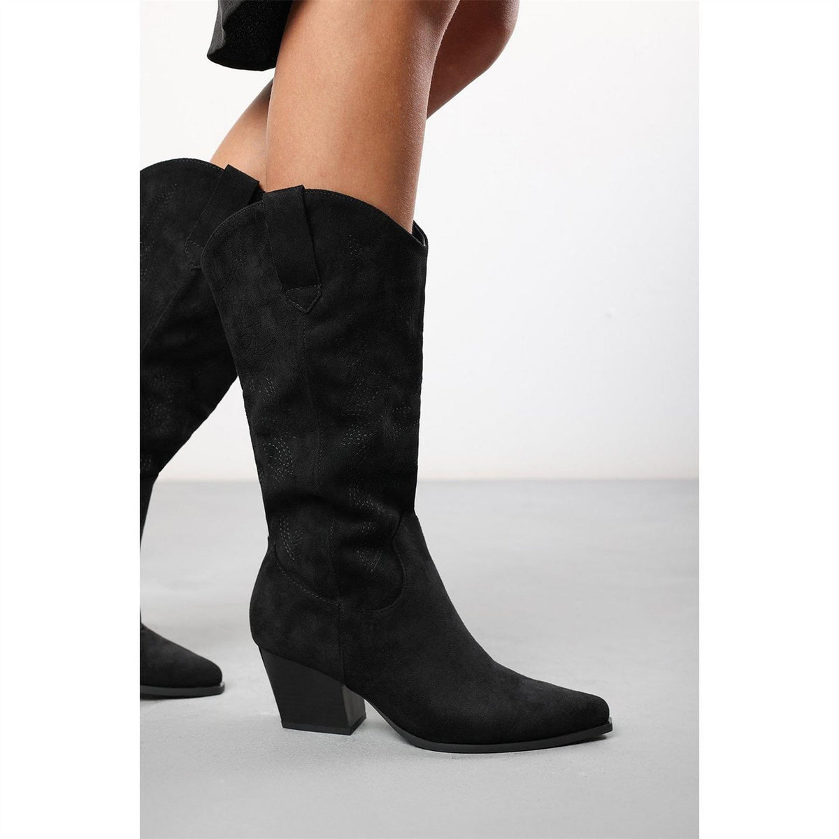 Wheres That From Calf Cowboy Boots Block Heel Western Embroidered