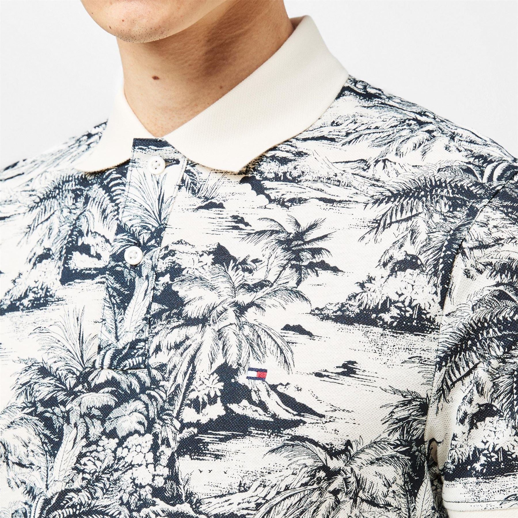 Tommy Hilfiger All Over Print Linen Short Sleeve Polo Shirt