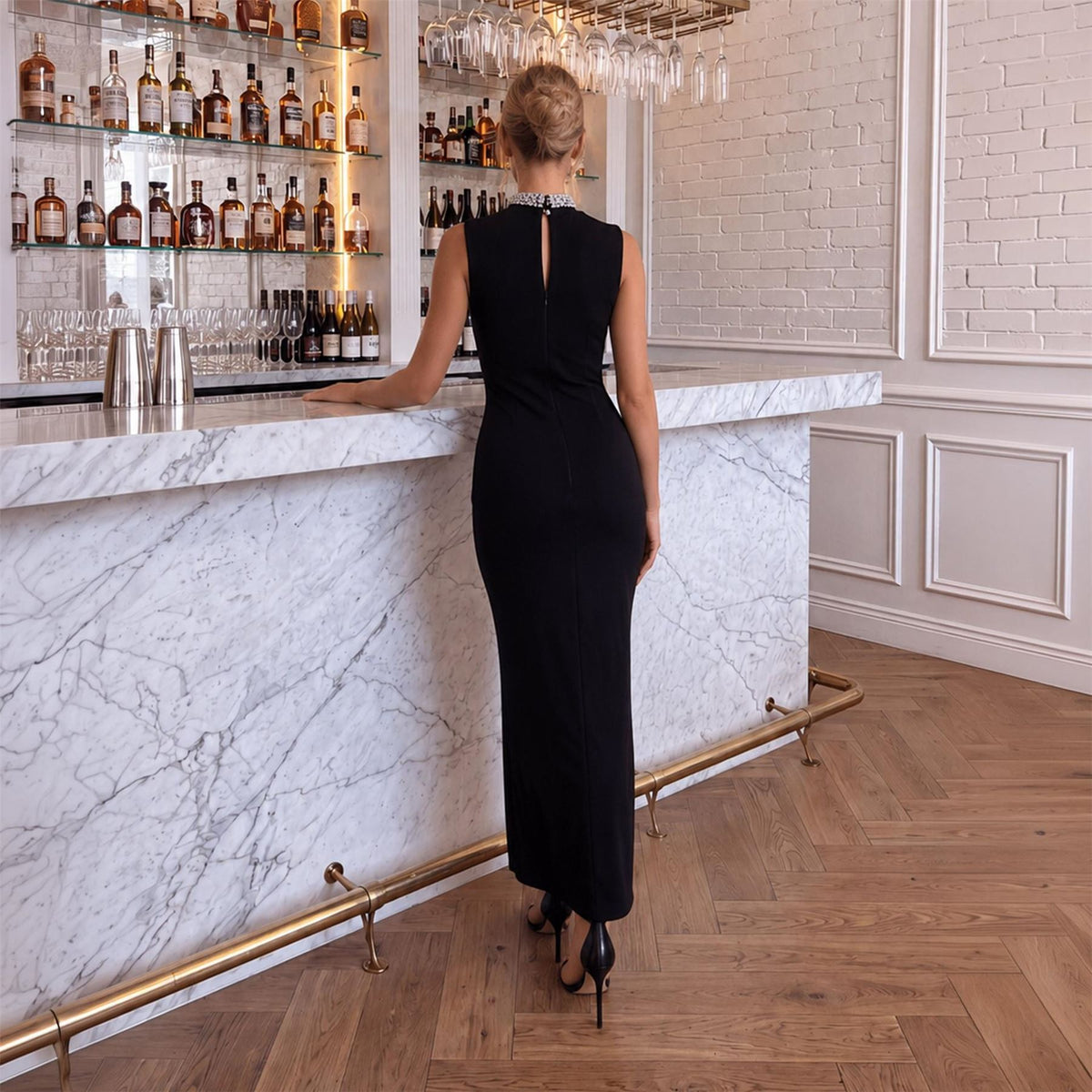 AX Paris Satin Cowl Neck Sequin Wrap Mini Dress