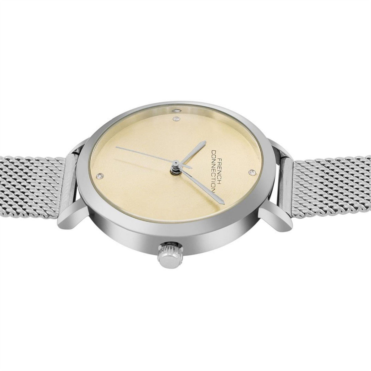 FCUK Silver Case Round Shape Silver Strap Quartz Watch