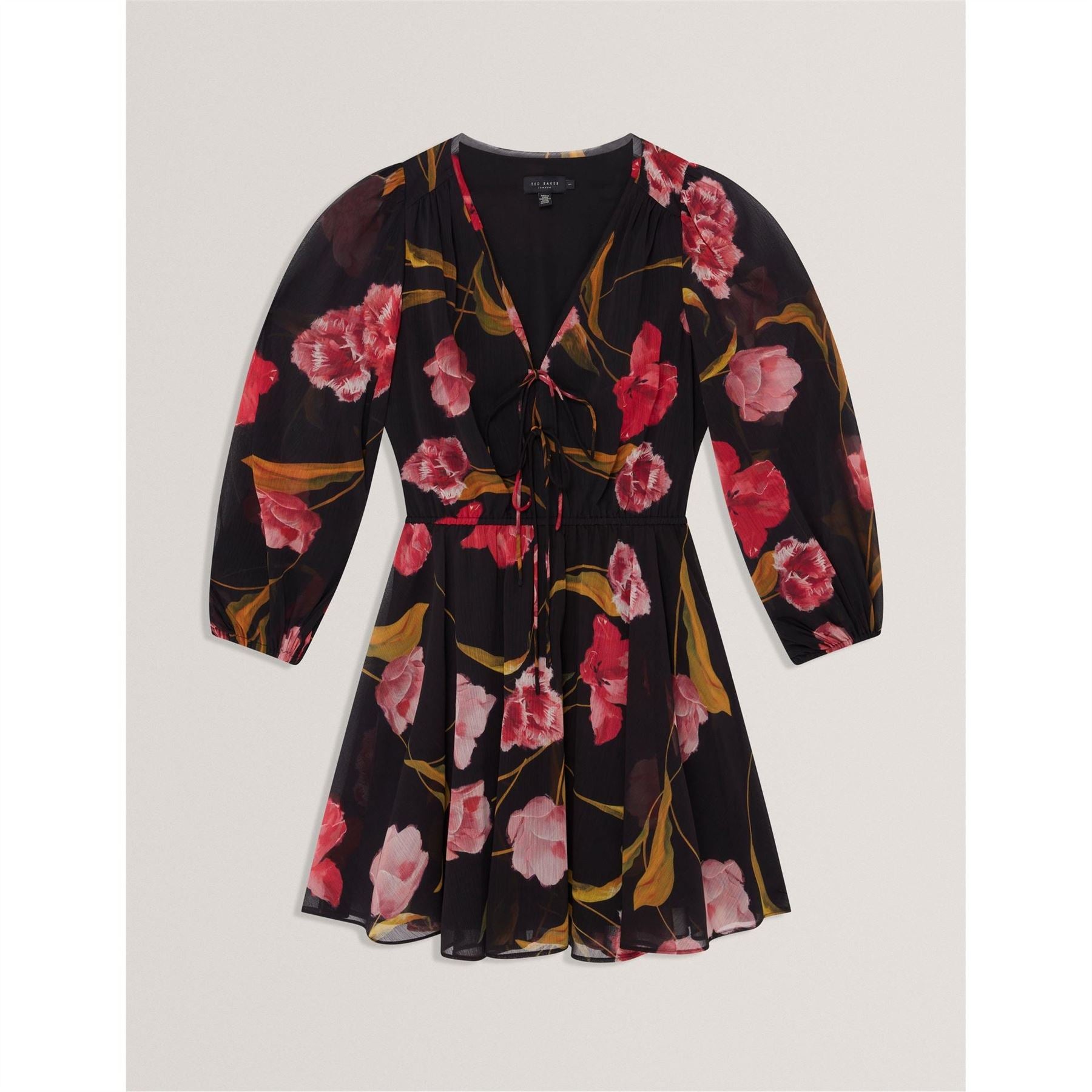 Ted Baker Woven V-Neck Three Quarter Sleeve Babydoll Dress