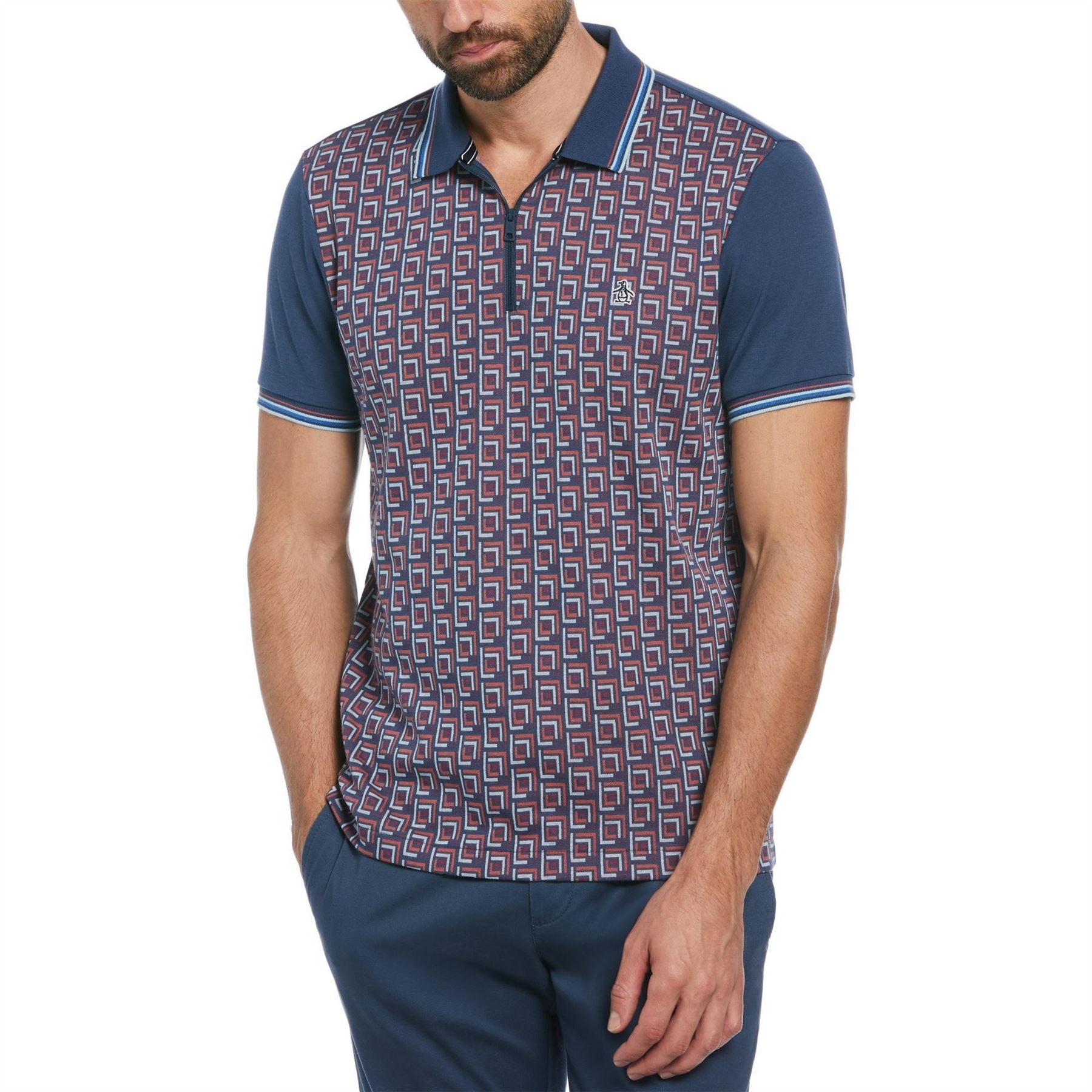 Original Penguin Jacquard Quarter Zip Short Sleeve Polo Shirt