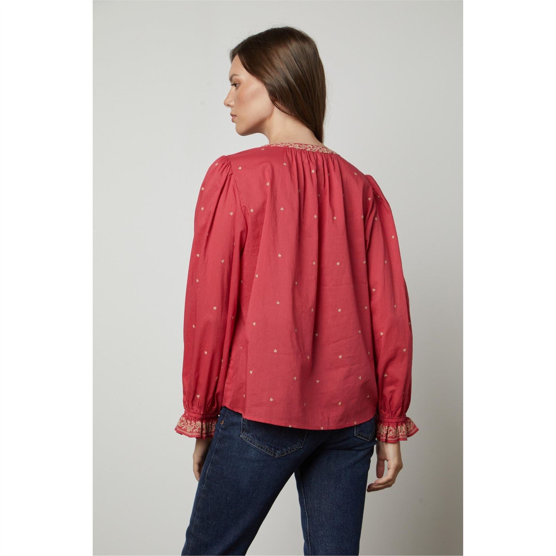 Velvet by Graham and Spencer Regular Fit V-Neck Bishop Sleeve Blouse