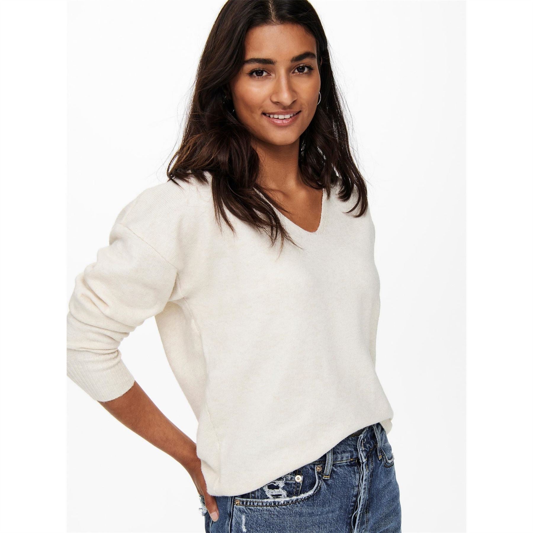 Only Rica Long Sleeve V Neck Knitted Top