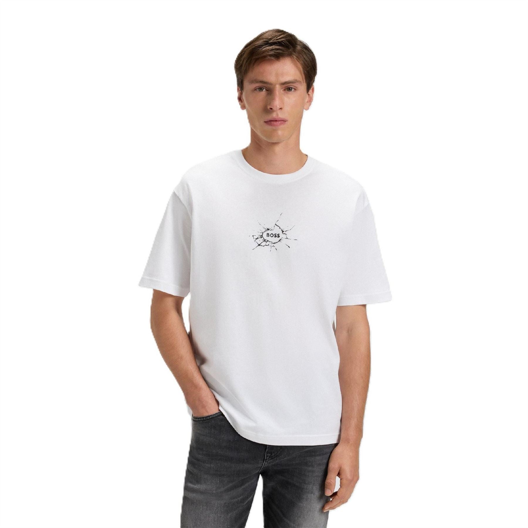 Boss Graphic Crew Neck Drop Shoulder Jersey T-Shirt
