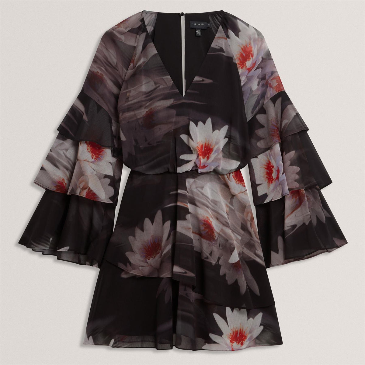 Ted Baker Baker Lily Print Frilled Long Sleeve Mini Dress
