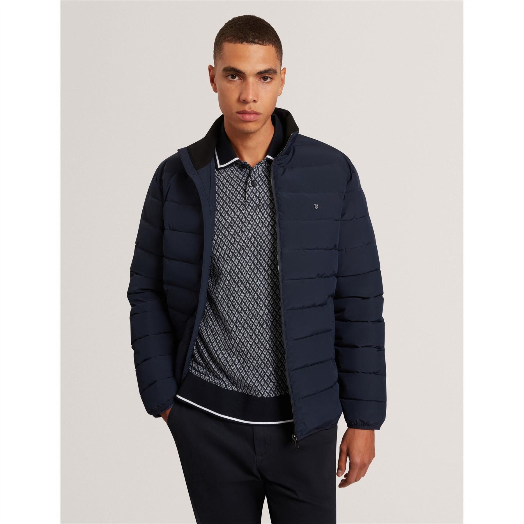 Ted Baker Horizontal Stripe Patterned Puffer Jacket with Zipped Pocket