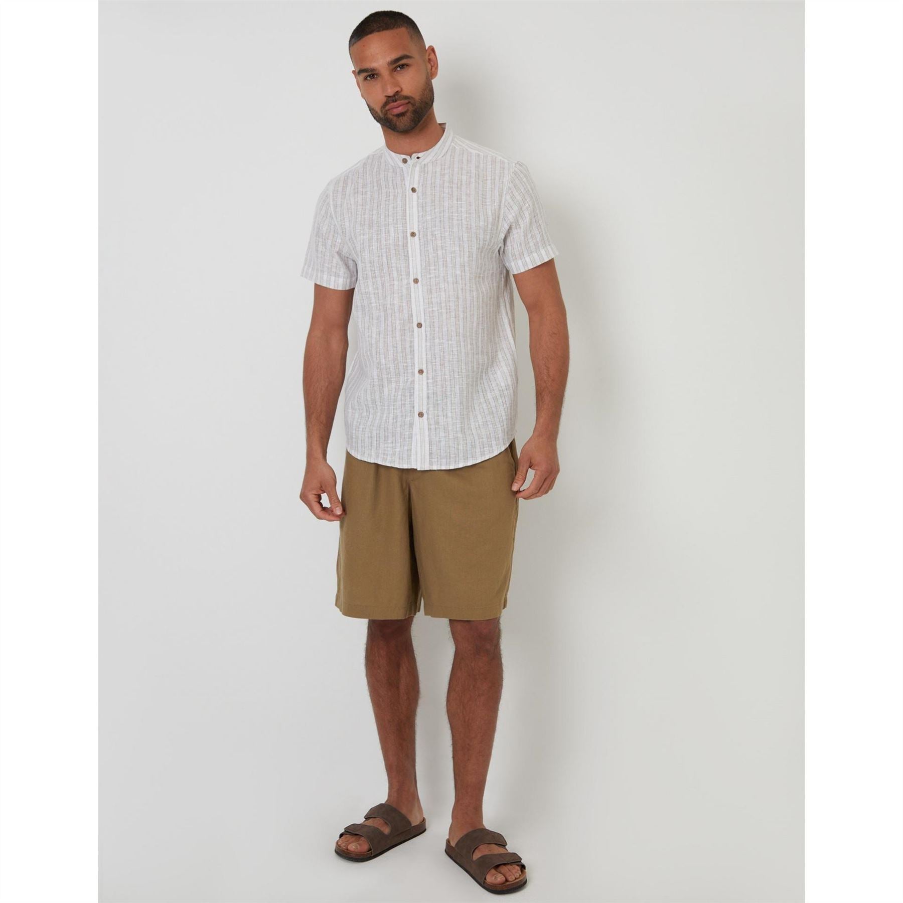 Threadbare Papa Band Collar Short Sleeve Shirt