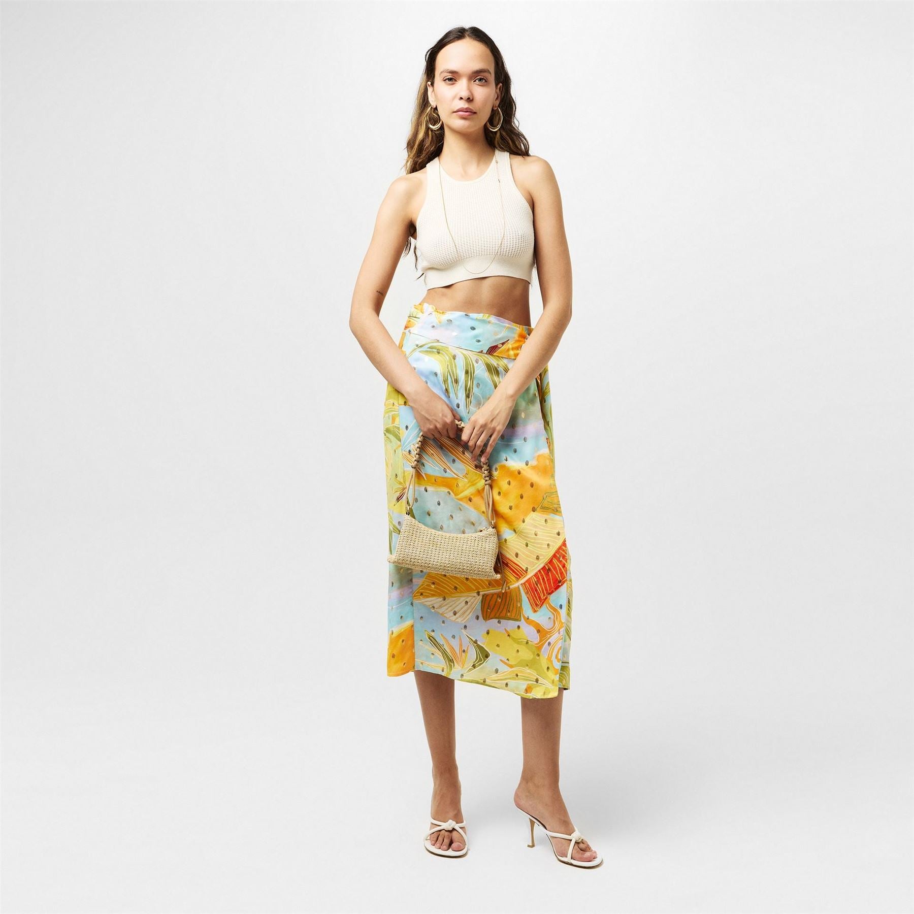 Never Fully Dressed Sky Jaspre Midi Floral Patterned Wrap Skirt