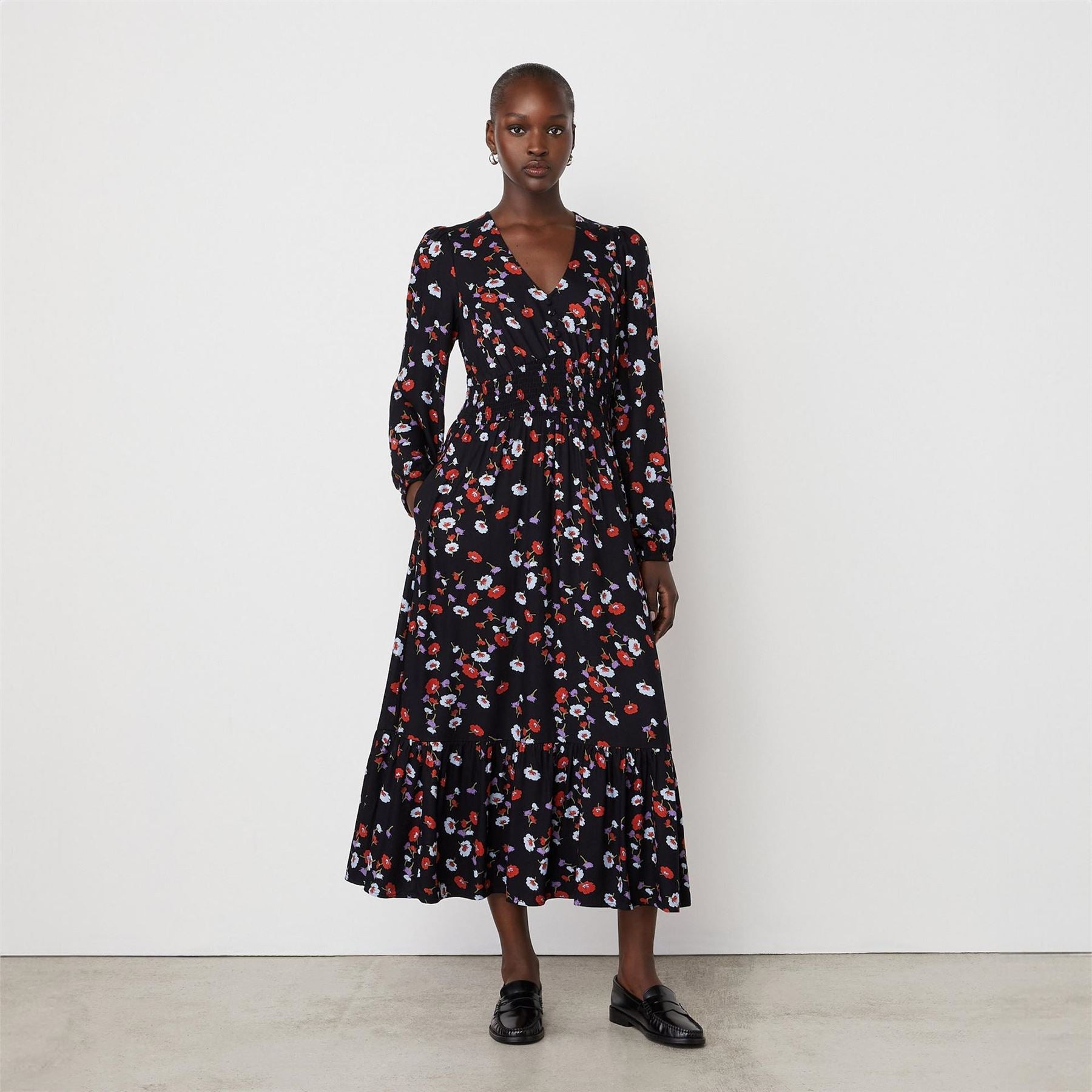Finery Erina V-Neck Midi A-Line Dress