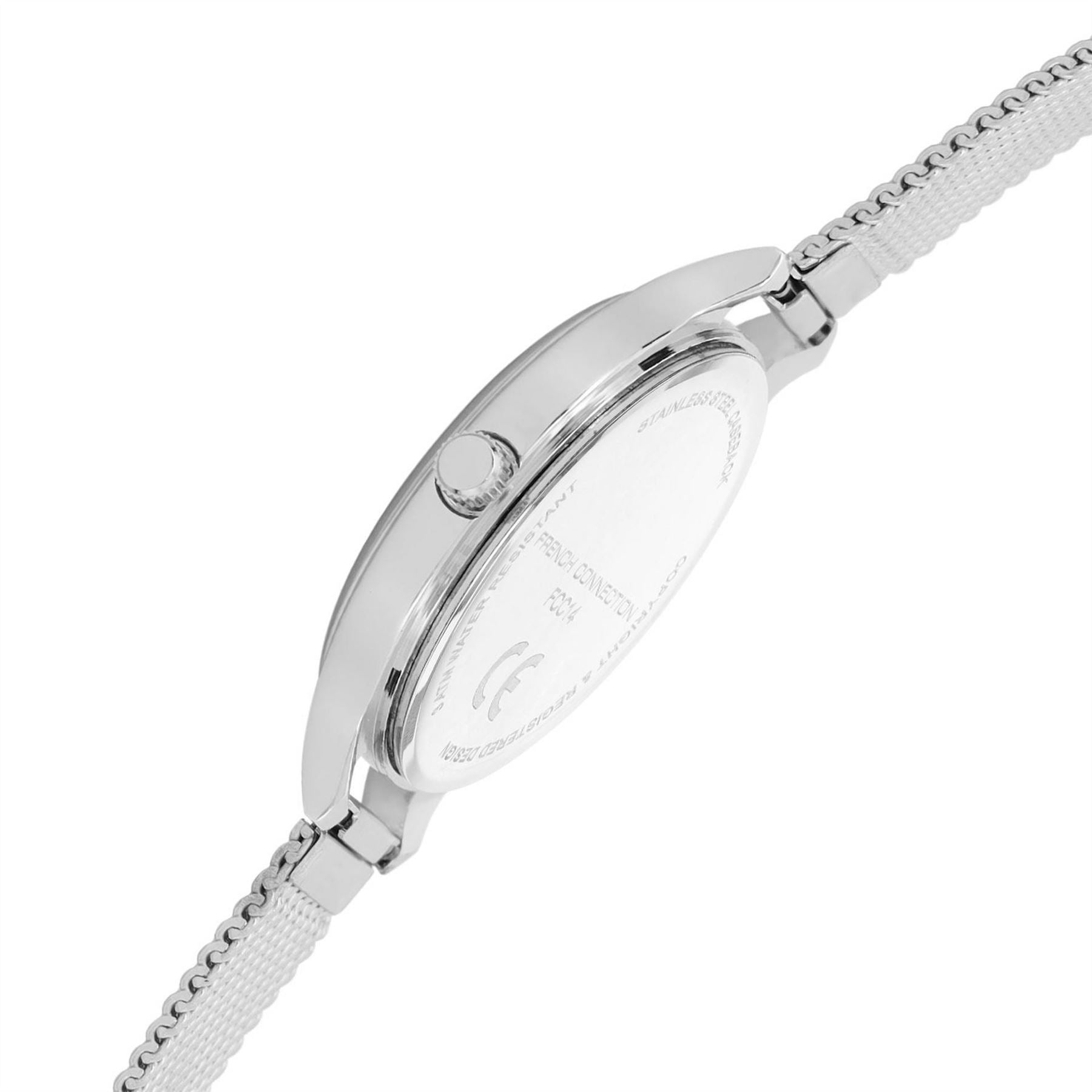 French Connection Connection Silver Case Round Shape Silver Strap Quartz Watch