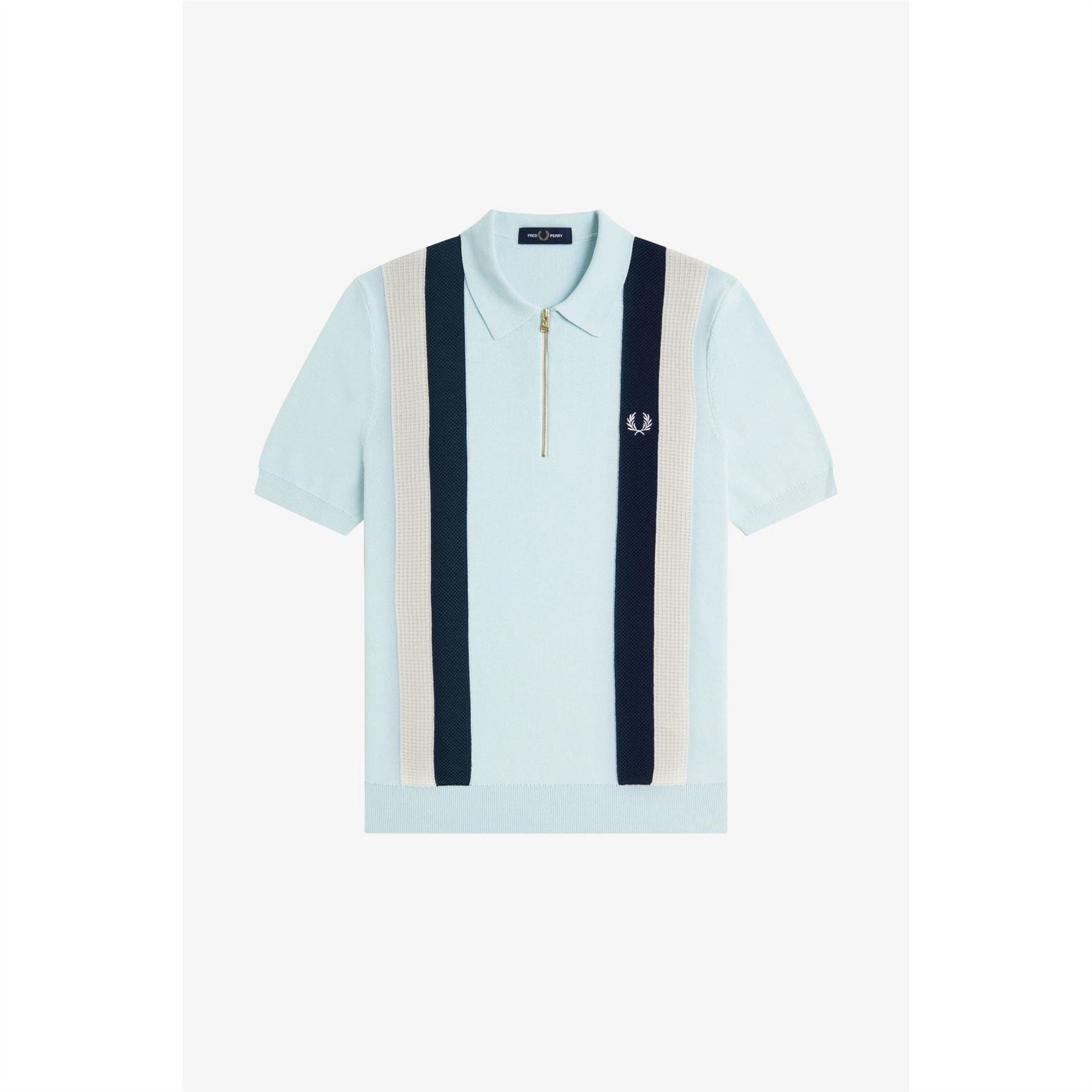 Fred Perry Vertical Stripe Zipped Short Sleeve Polo Shirt