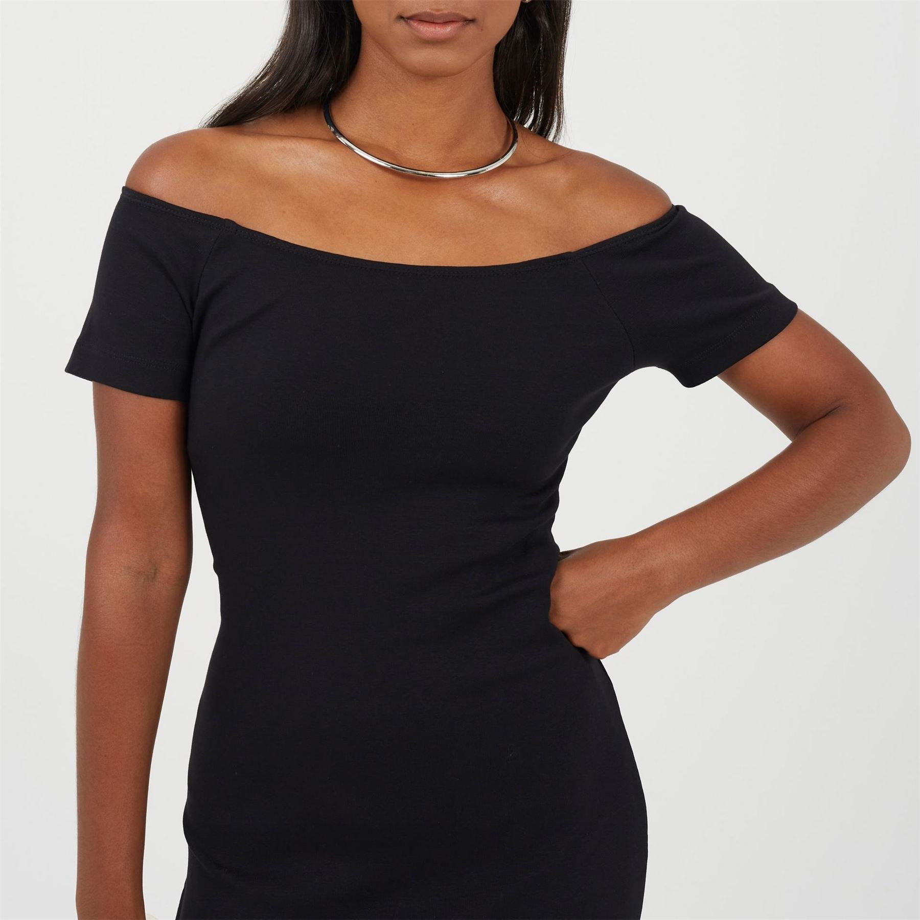 Brave Soul Off The Shoulder Short Sleeve Knee Length Bodycon Dress