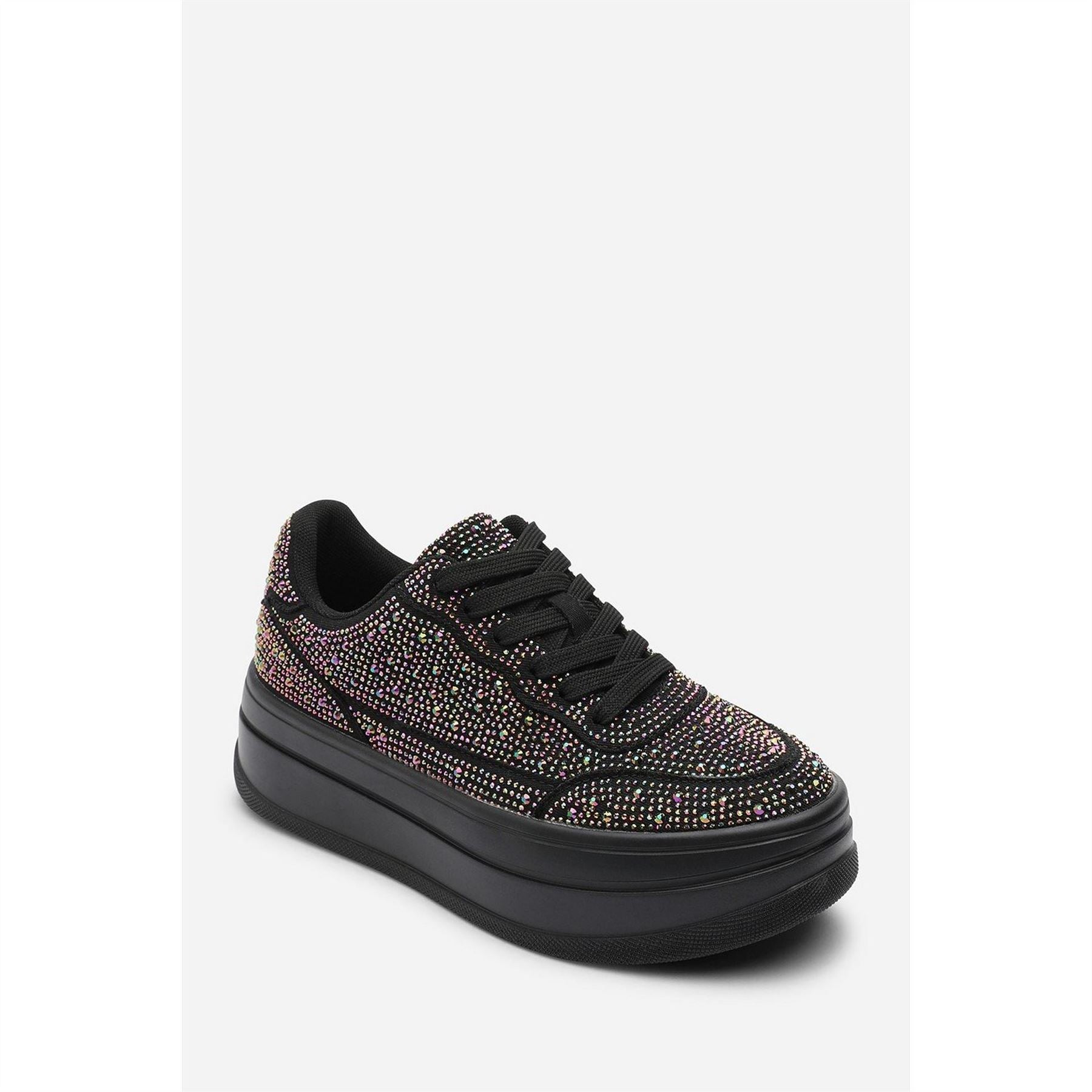 Wheres That From Wedge Lace Up Trainer With Diamante Detail