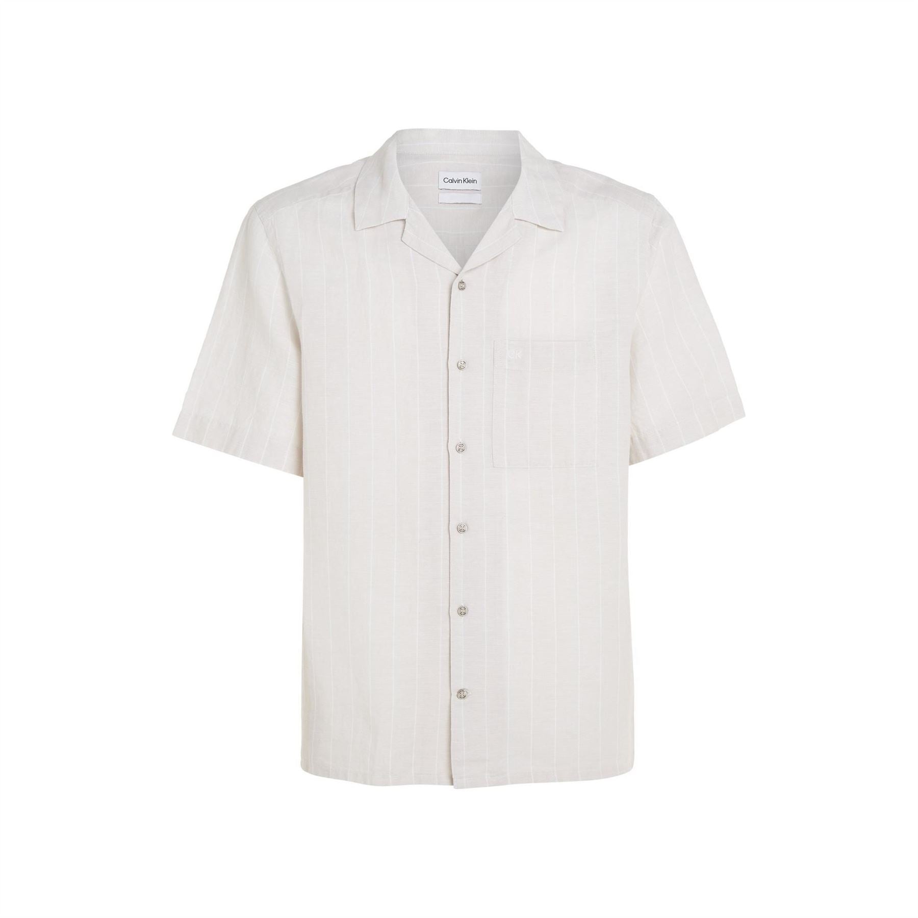 Calvin Klein Linen Stripe Short Sleeve Patterned Shirt