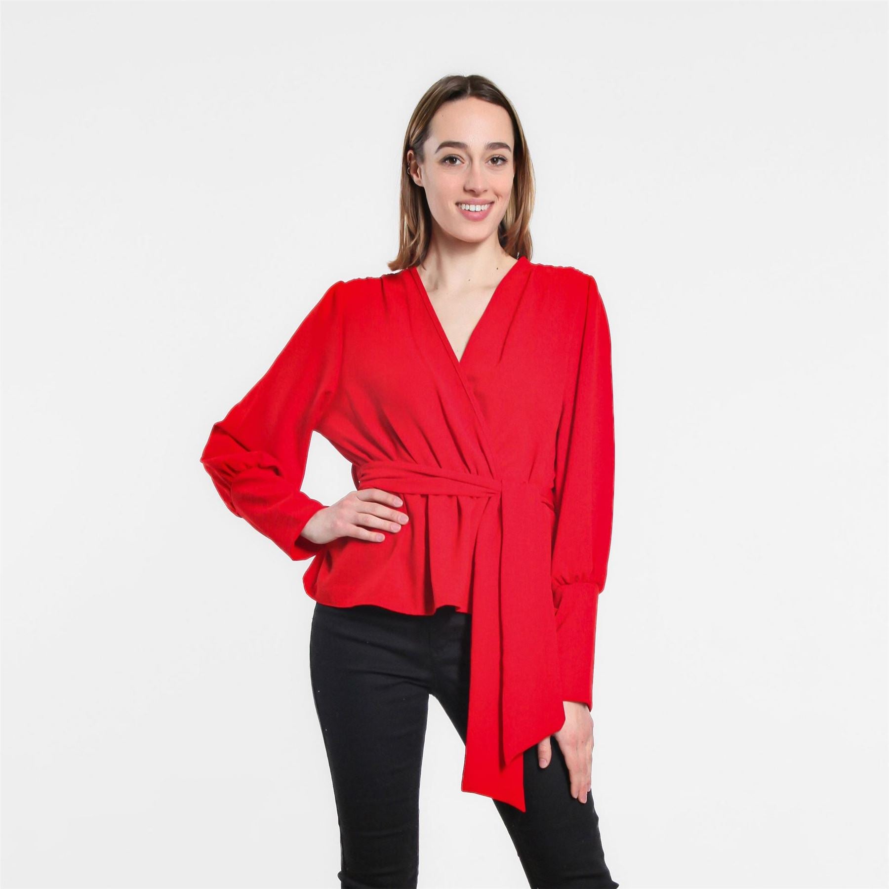 Be You Peplum Wrap V Neck Relaxed Fit Blouse