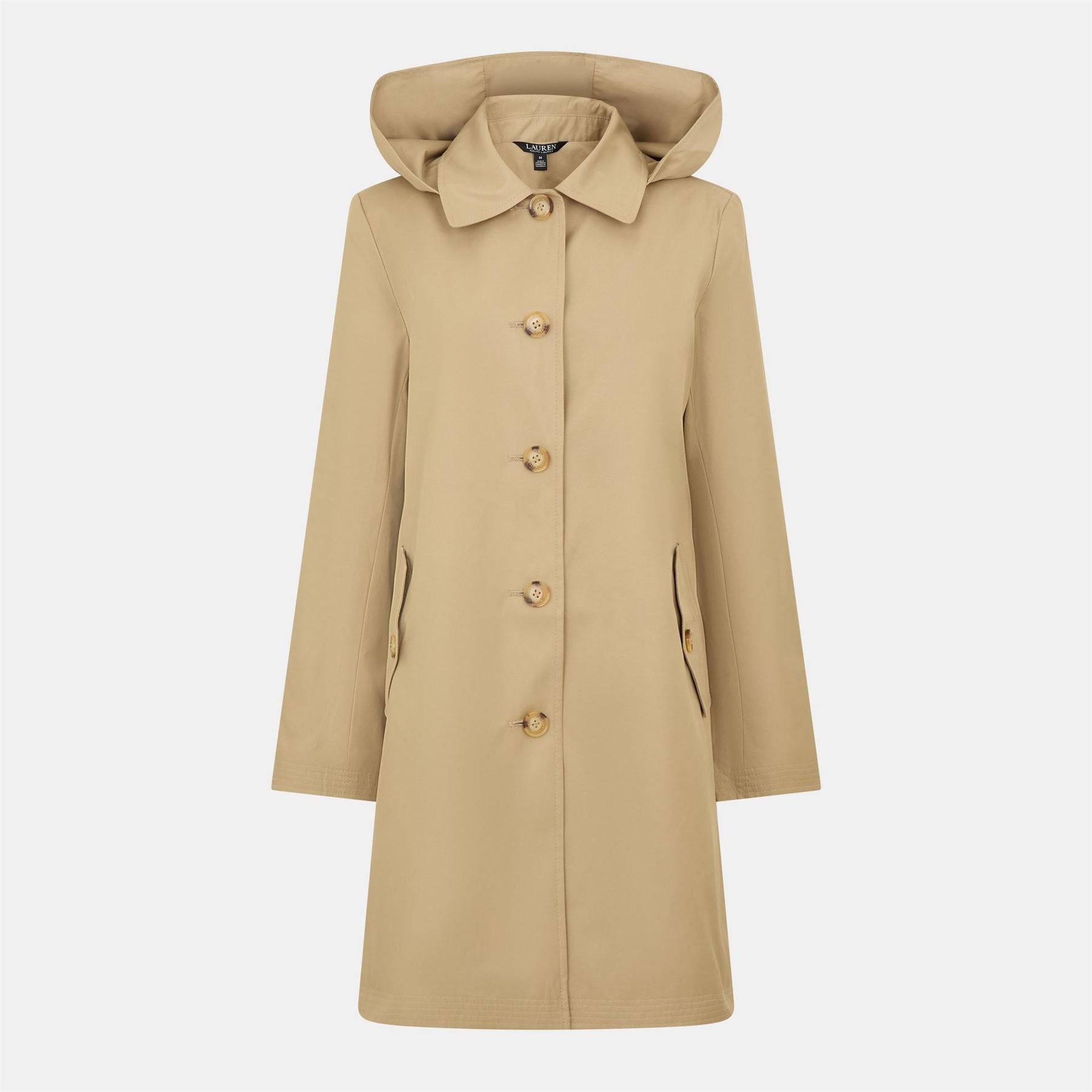 Lauren by Ralph Lauren Solid Patterned Hooded Neck Trench Coat