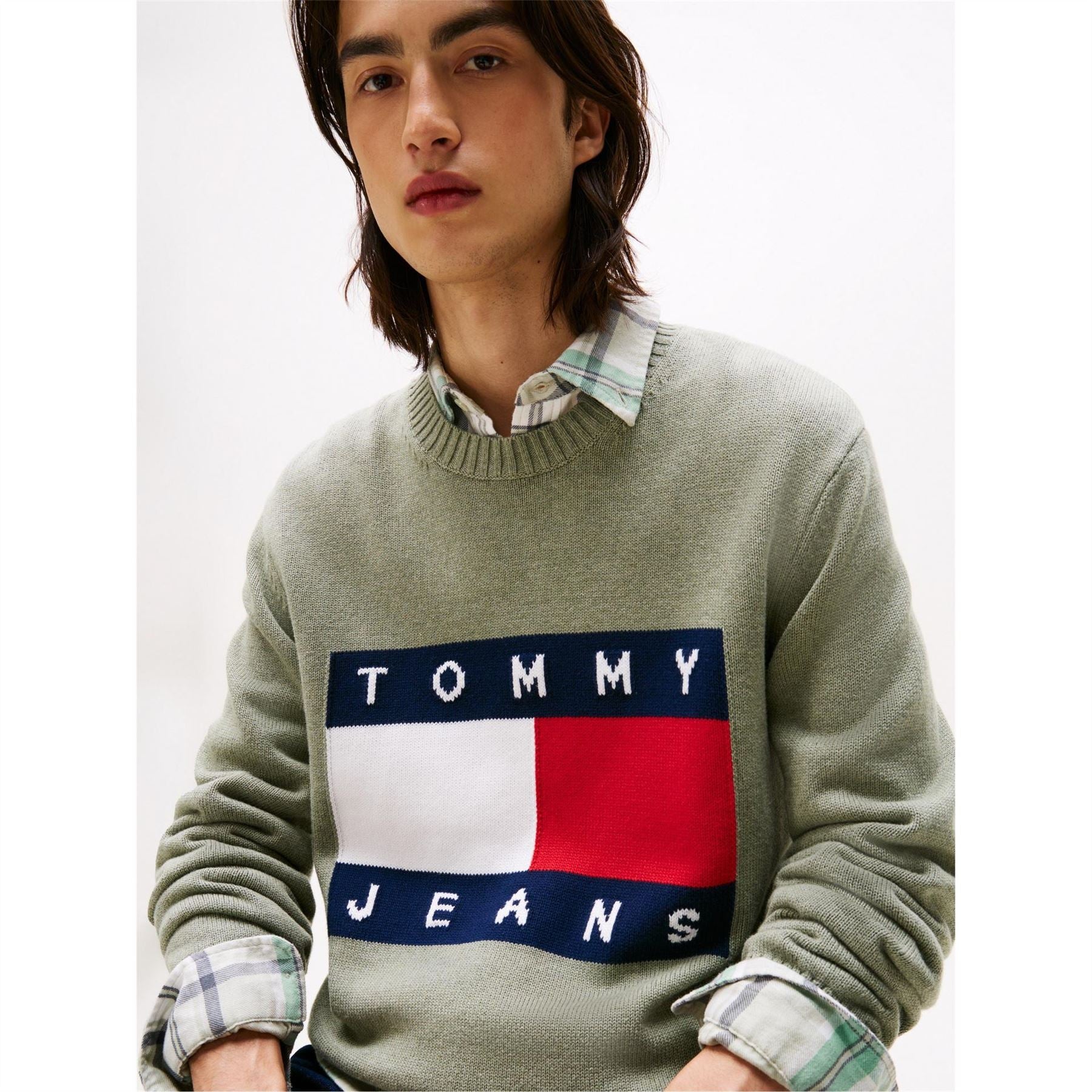 Tommy Jeans Flag Graphic Rib Crew Neck Long Sleeve Sweater