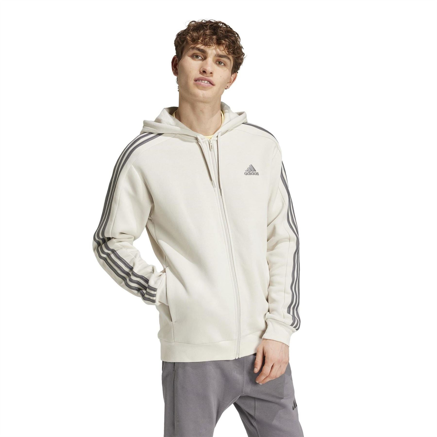 adidas Mens Essentials Fleece 3 Stripes Full Zip Hoodie